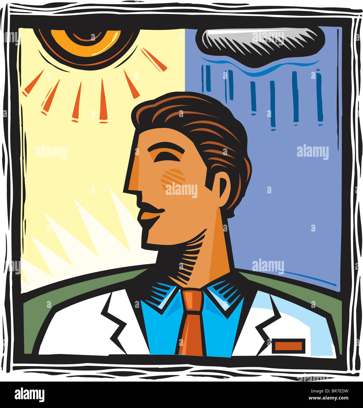 A medical doctor in between two moods Stock Photo