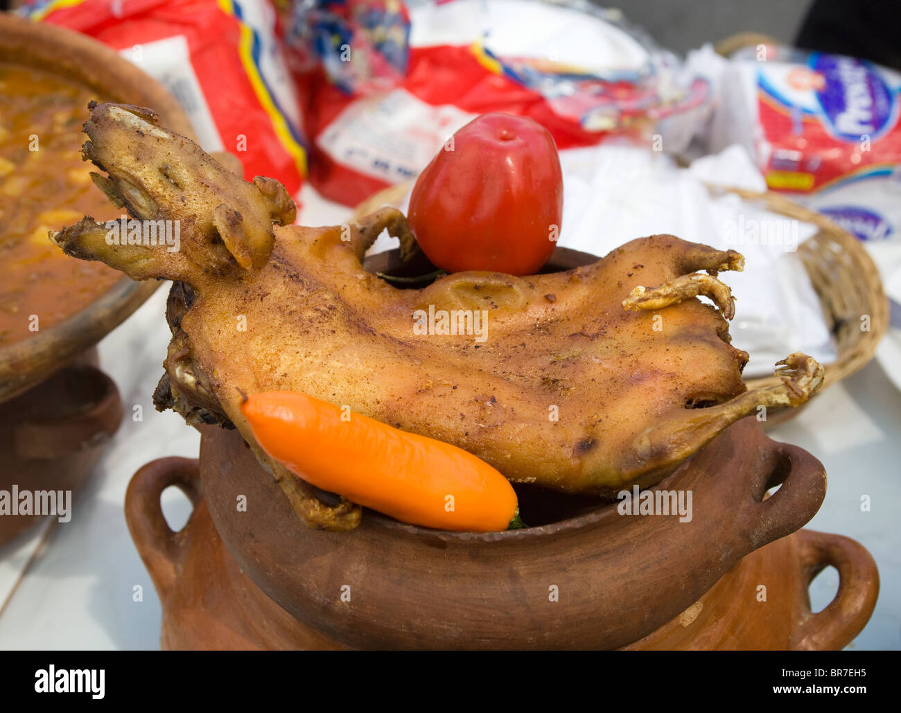 Roast Cuy or Guinea Pig sered in a restaurant in Lima Peru Stock Photo
