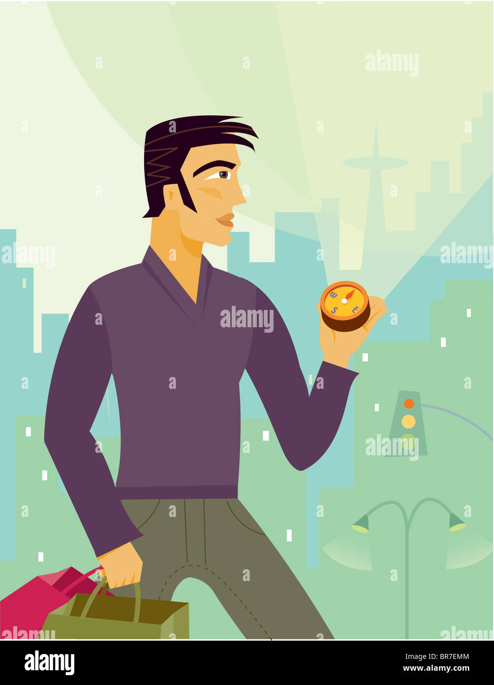 A man using a compass Stock Photo - Alamy