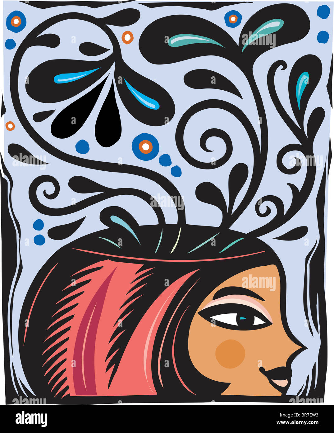 a woman with flowers coming out of her head Stock Photo Alamy