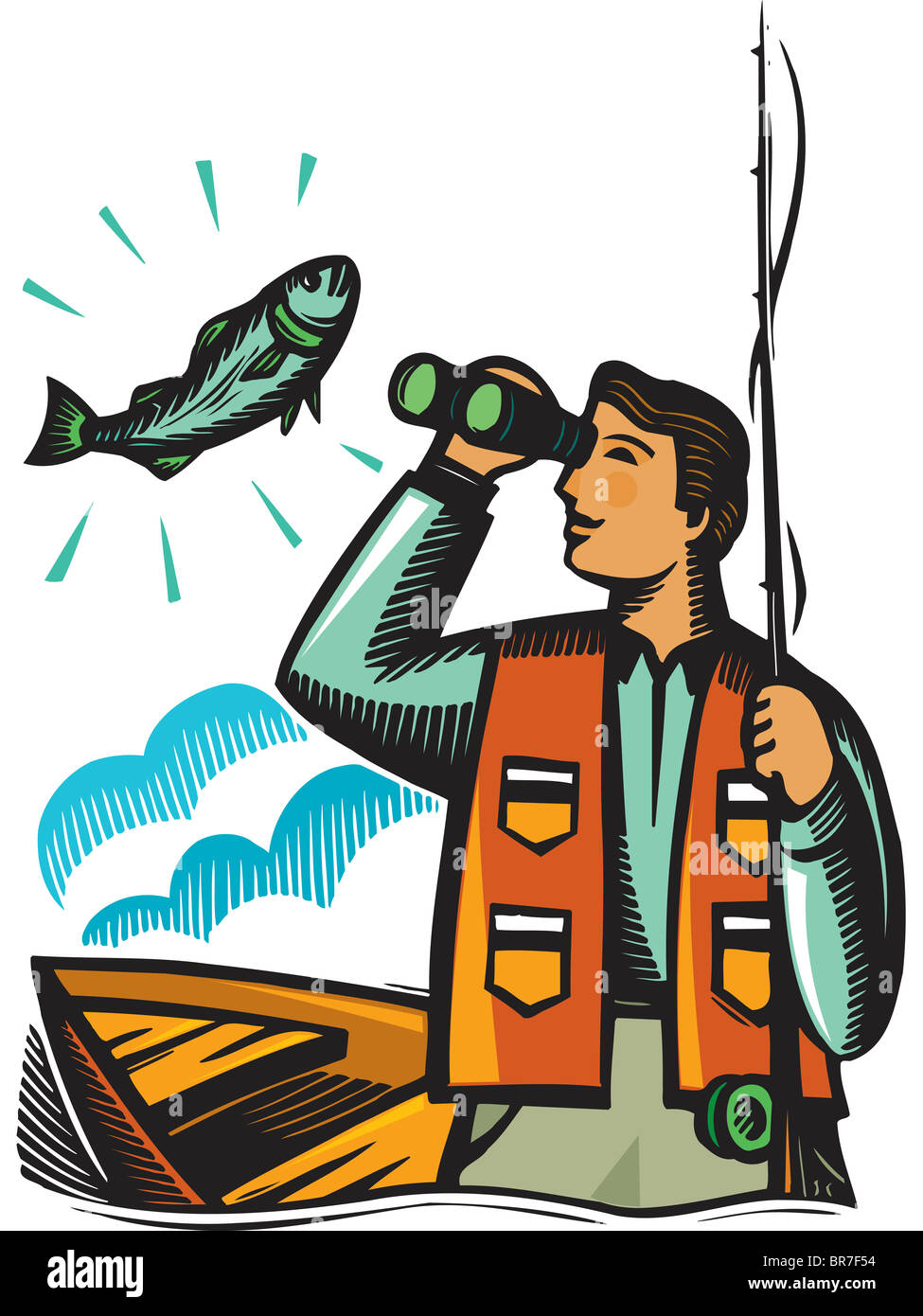 A fisherman looking at a fish through his binoculars Stock Photo Alamy