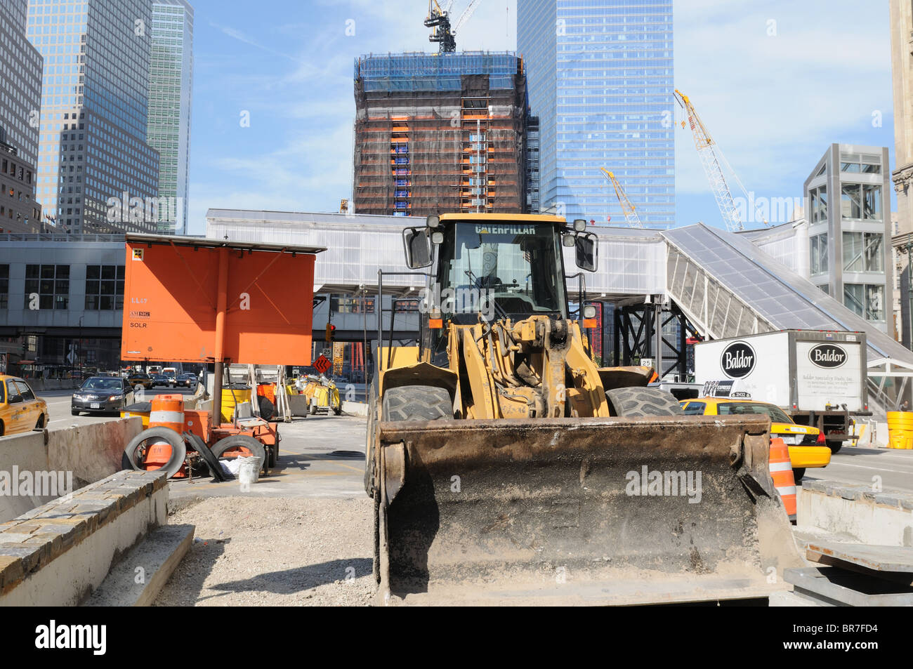 Construction equipment on West Street near the World Trade Center site in Lower Manhattan. Stock Photo
