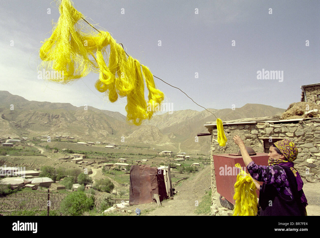 Dying yellow thread in Nokhur Stock Photo