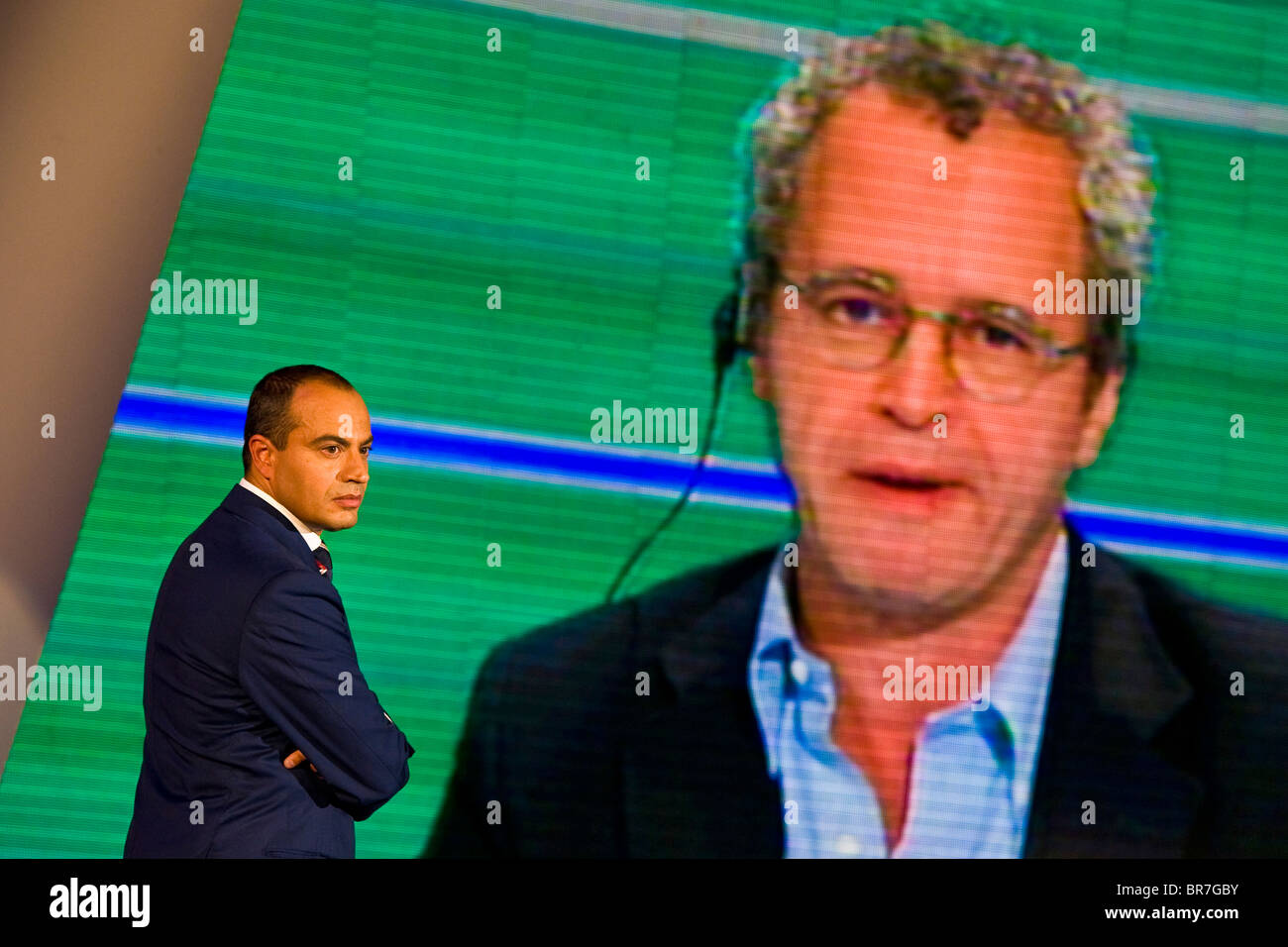 'L'ultima parola' journalism show, RAI2, Milan, 2010. The anchorman Gianluigi Paragone Stock Photo