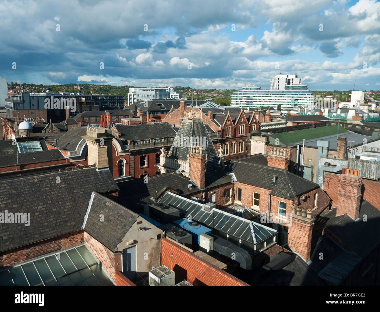 A view across the rooftops of Nottingham city centre, taken from the