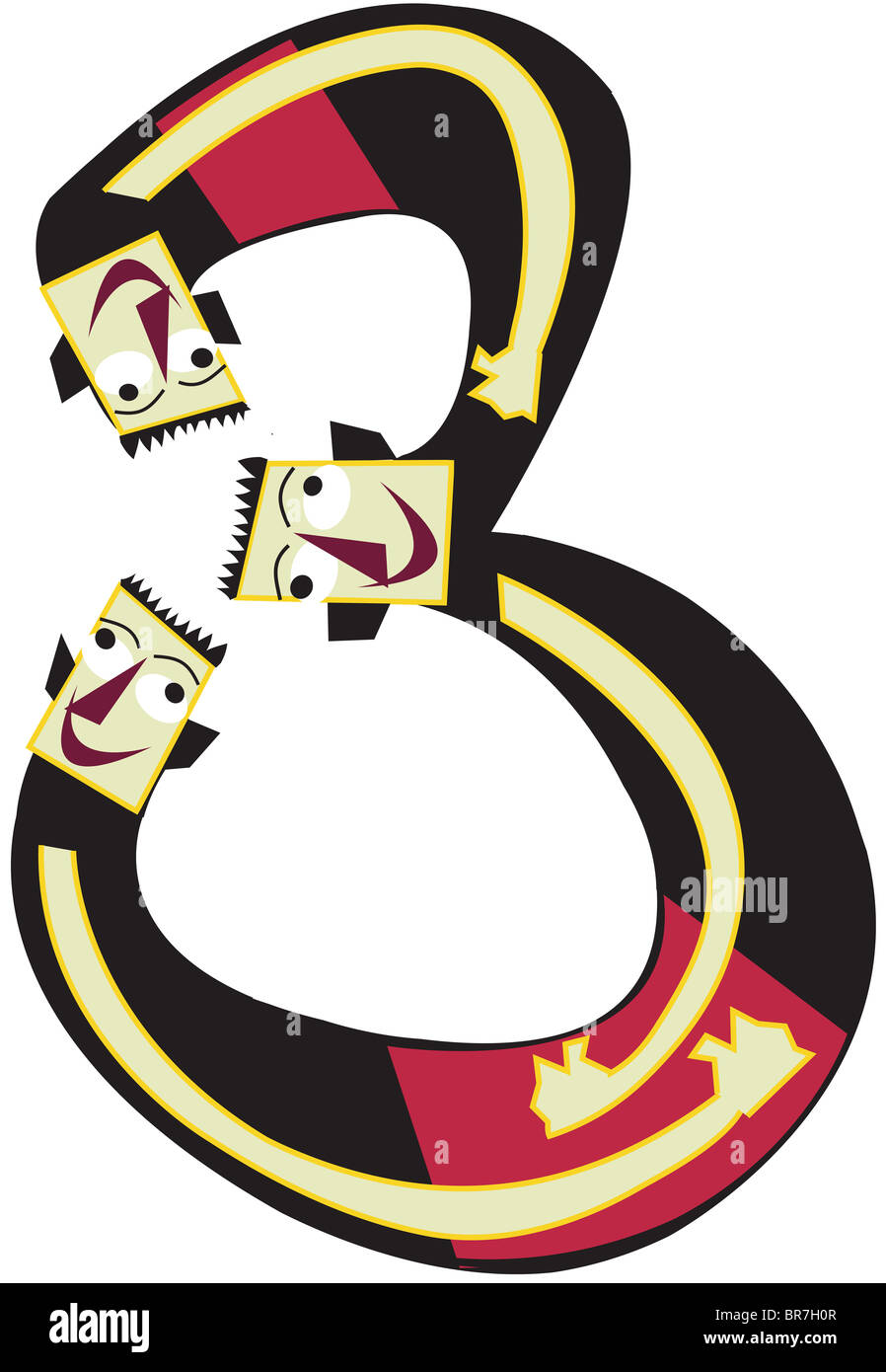 Illustration of three men forming the number 3 Stock Photo - Alamy
