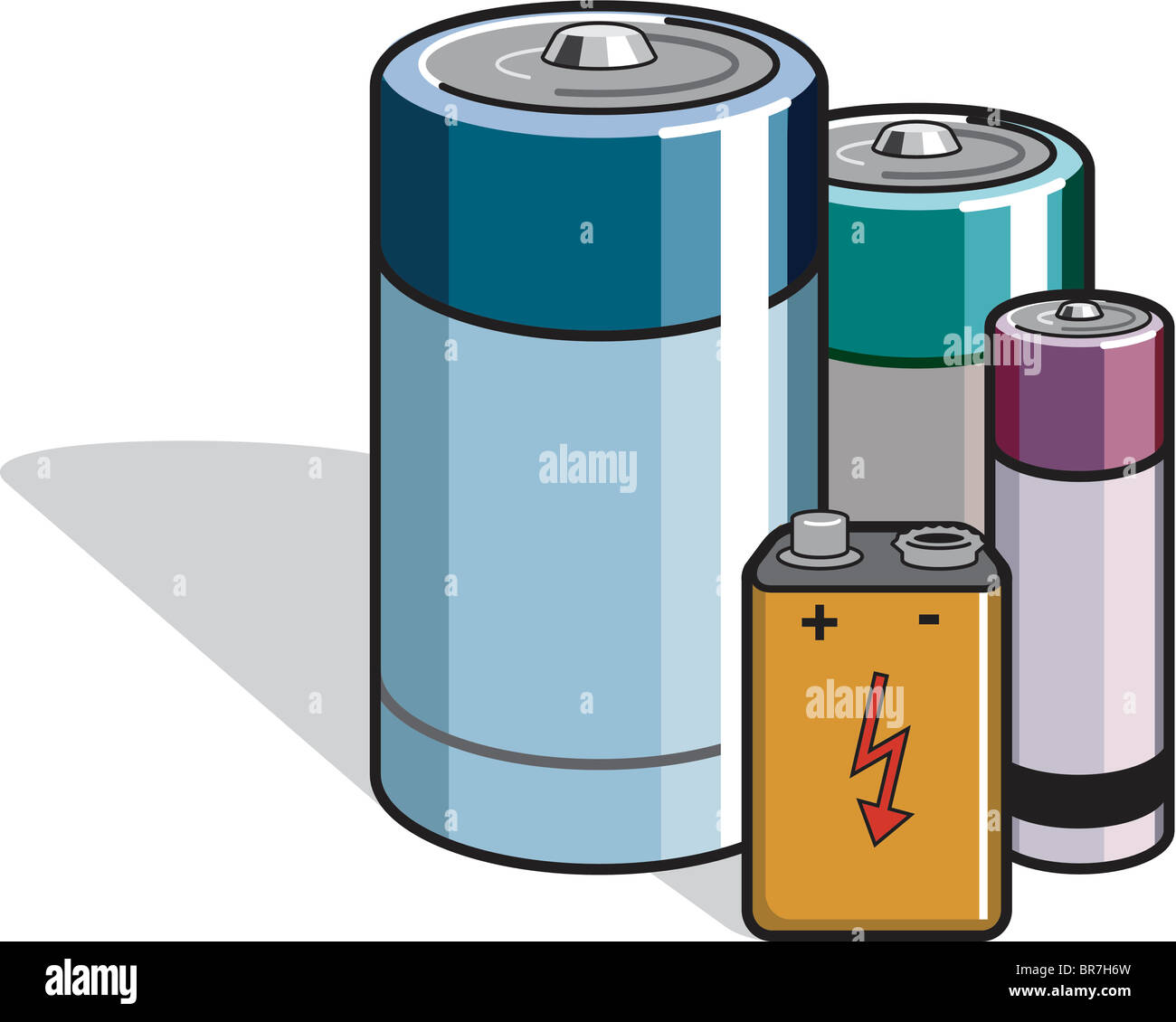 Different types of batteries illustrated on a whte background Stock Photo -  Alamy