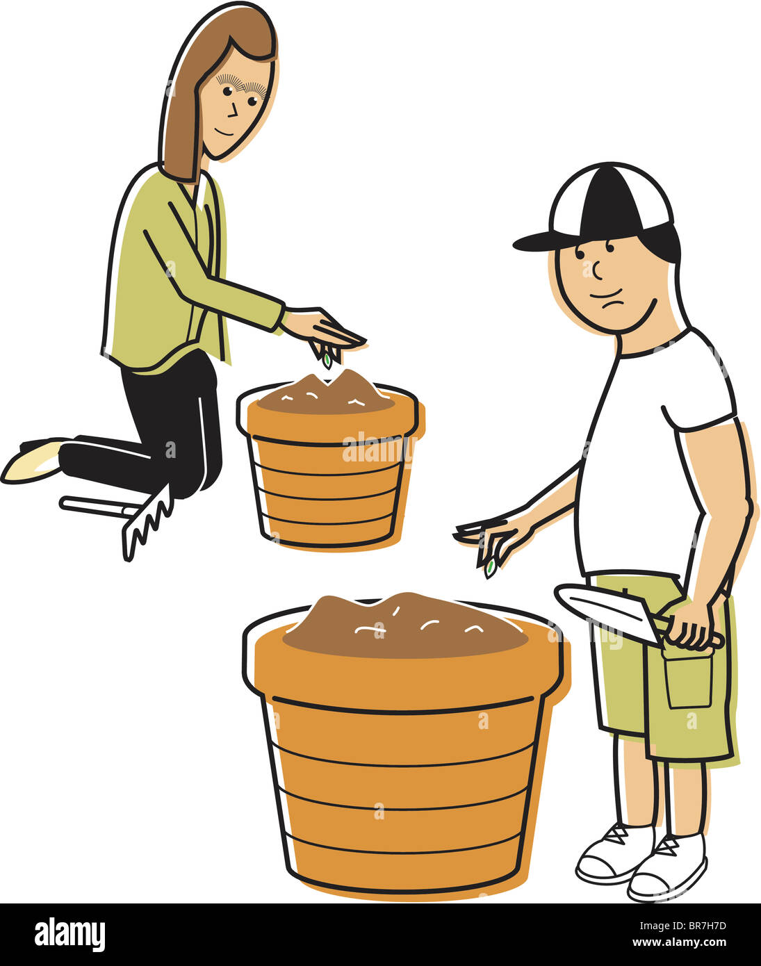 Two children planting seeds in a flower pot Stock Photo Alamy
