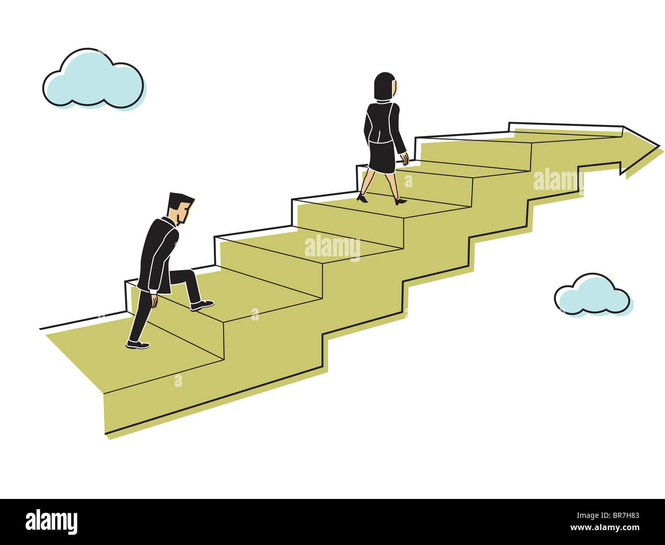 A businessman and businesswoman walking up the stairs Stock Photo - Alamy