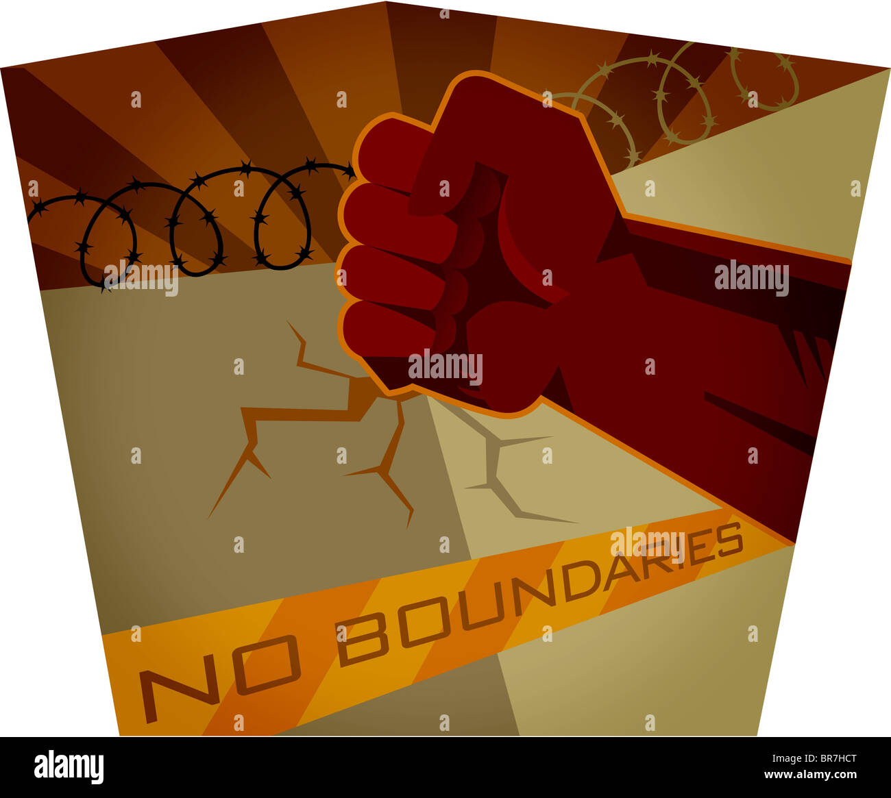 A fist and barbed wire indicating no boundaries Stock Photo - Alamy