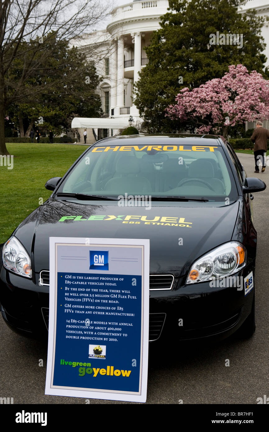 President Bush and the Big Three automakers take part in a photo-op with alternative fuel vehicles at the White House Stock Photo