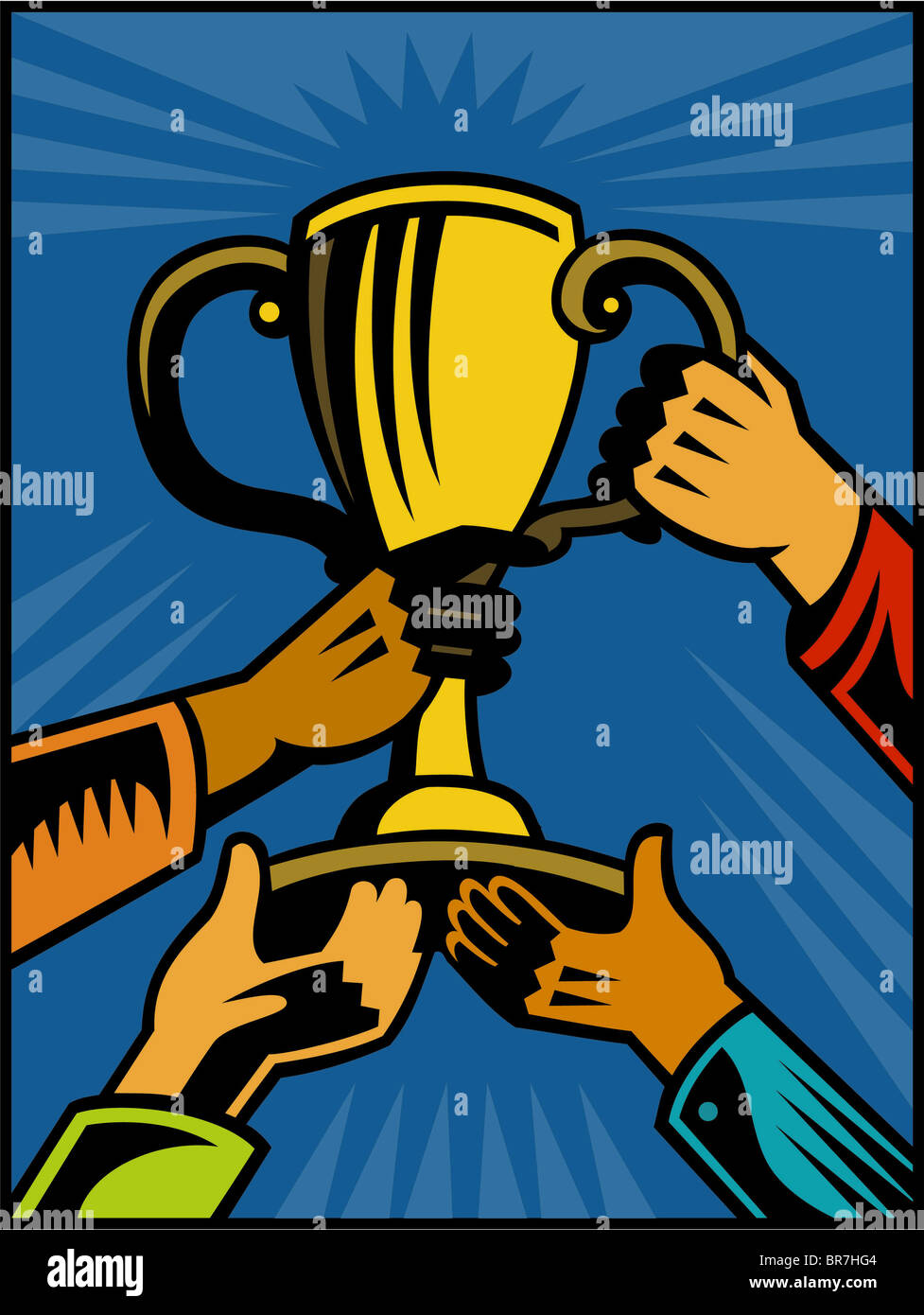 Hands holding up a trophy Stock Photo