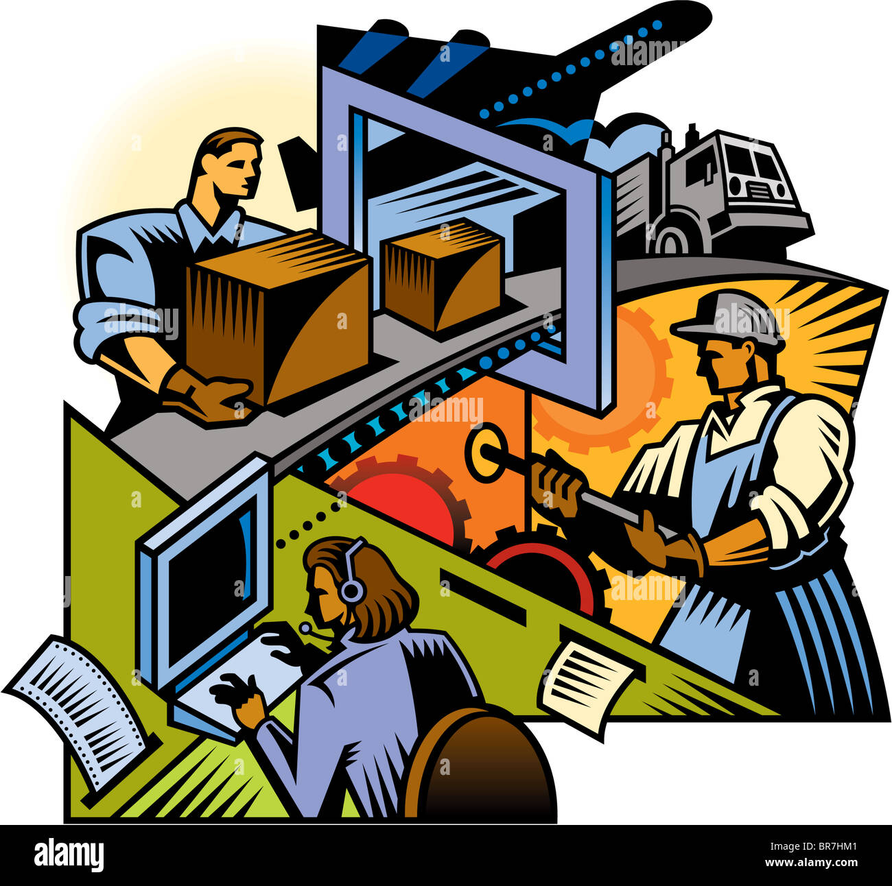 An illustration of various business processes in shipping and receiving