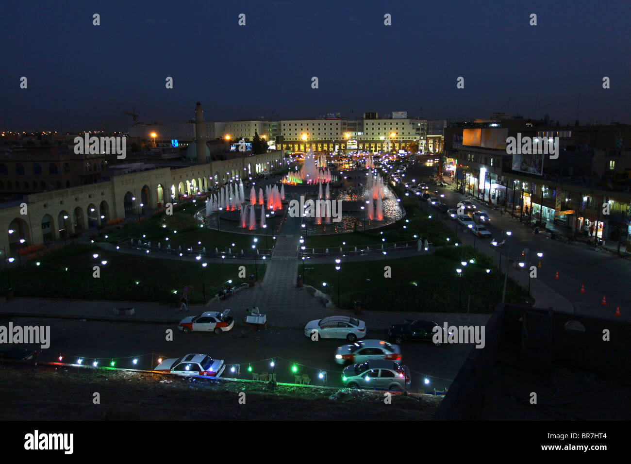 Scenic view of downtown Erbil from the old citadel in the city of Erbil also spelled Arbil or Irbil the capital city of Kurdistan Region in northern Iraq. Stock Photo