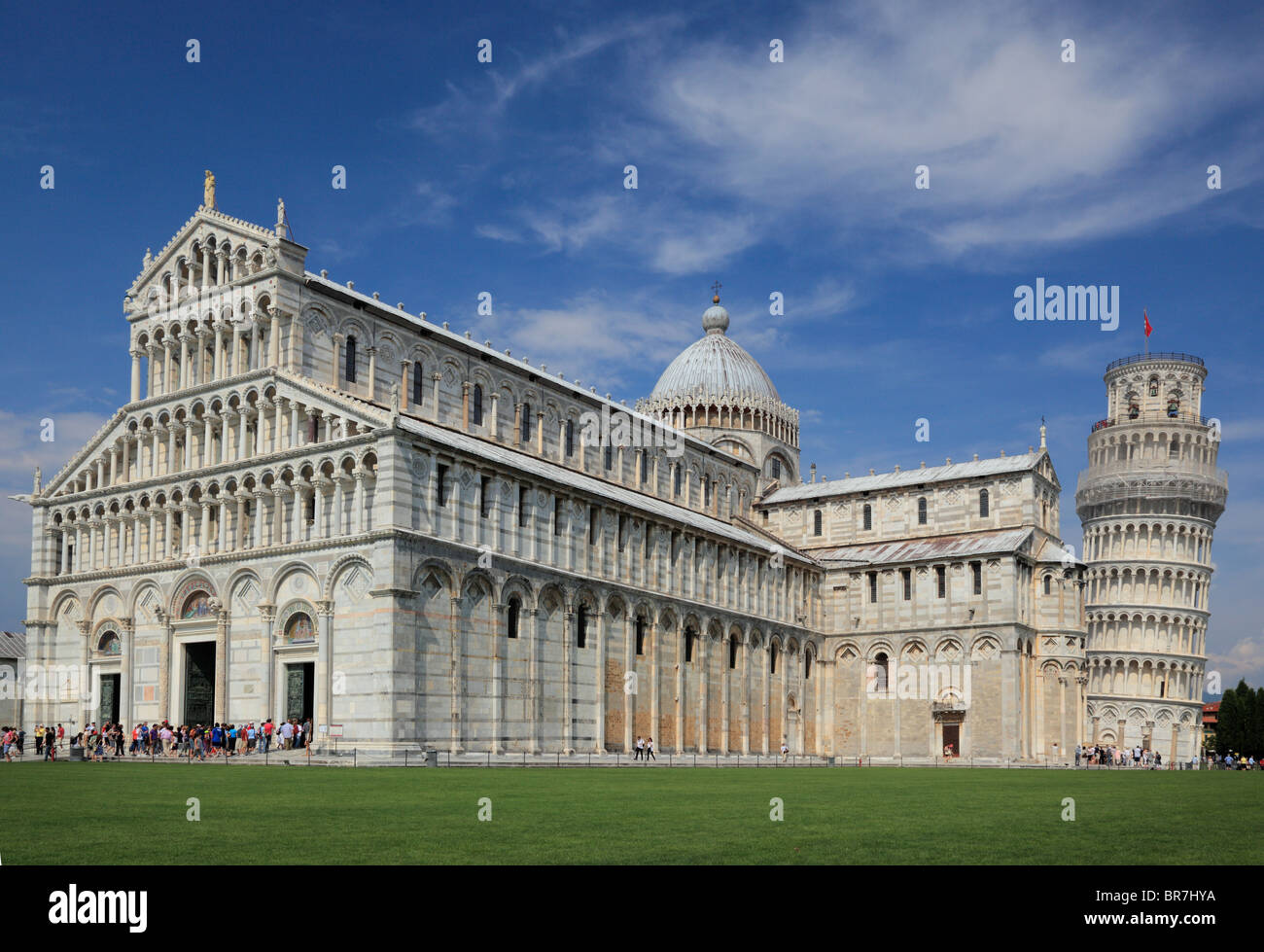 The Duomo and iconic Leaning Tower in Pisa's Square of MIracles, Italy Stock Photo