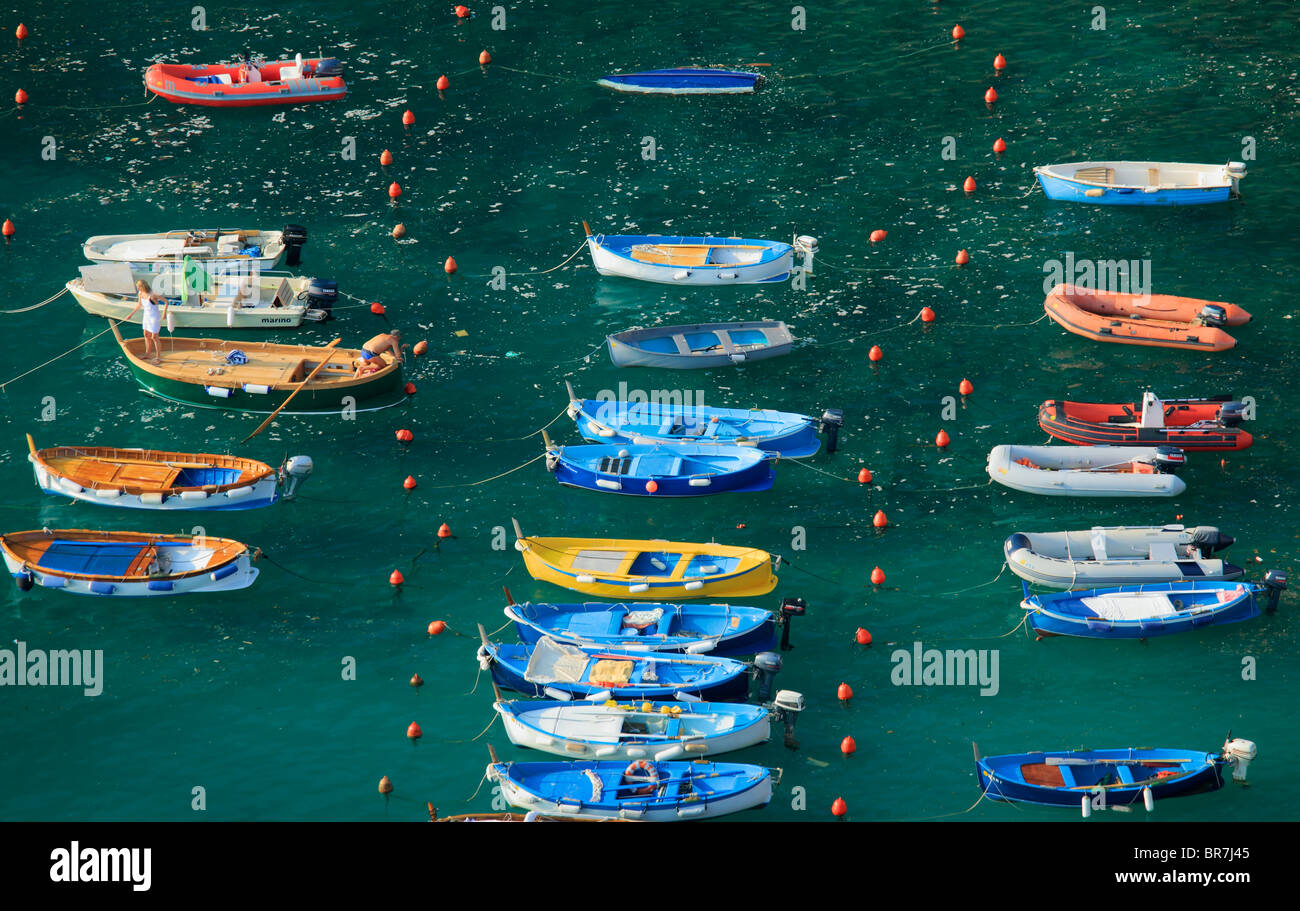 Recreational boats in the marina of Vernazza in Italy's Cinque Terre national park Stock Photo