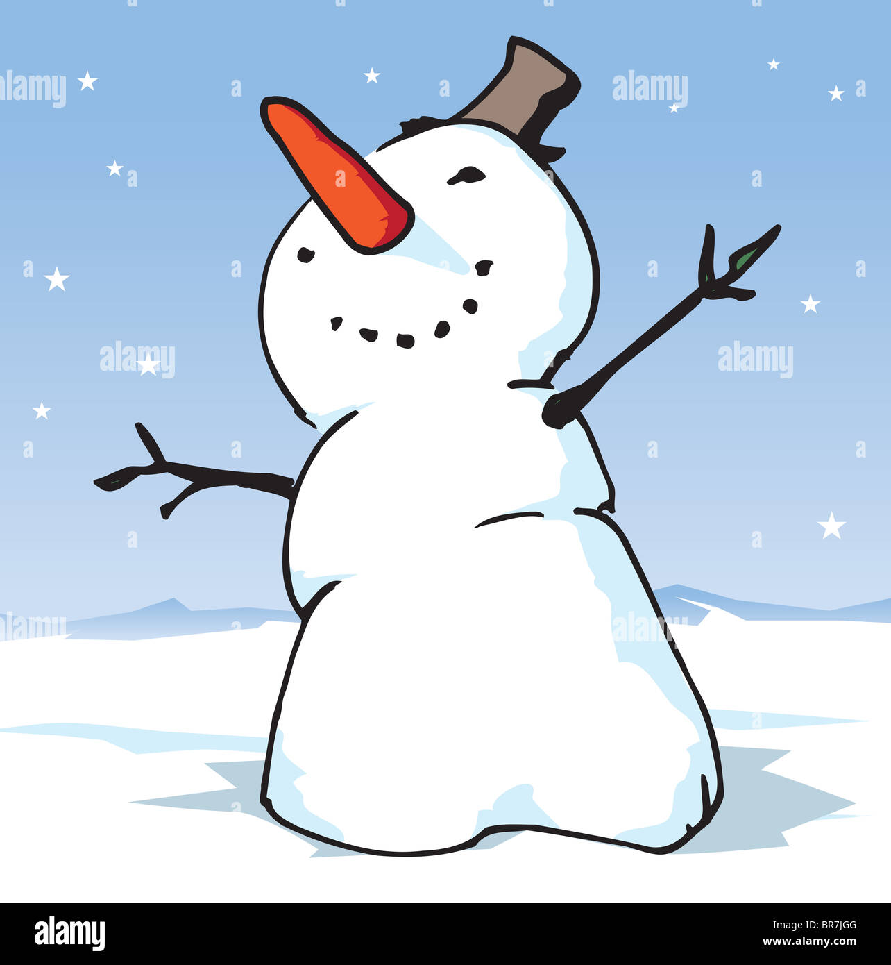 A snowman wearing a top hat in a snowy landscape Stock Photo - Alamy