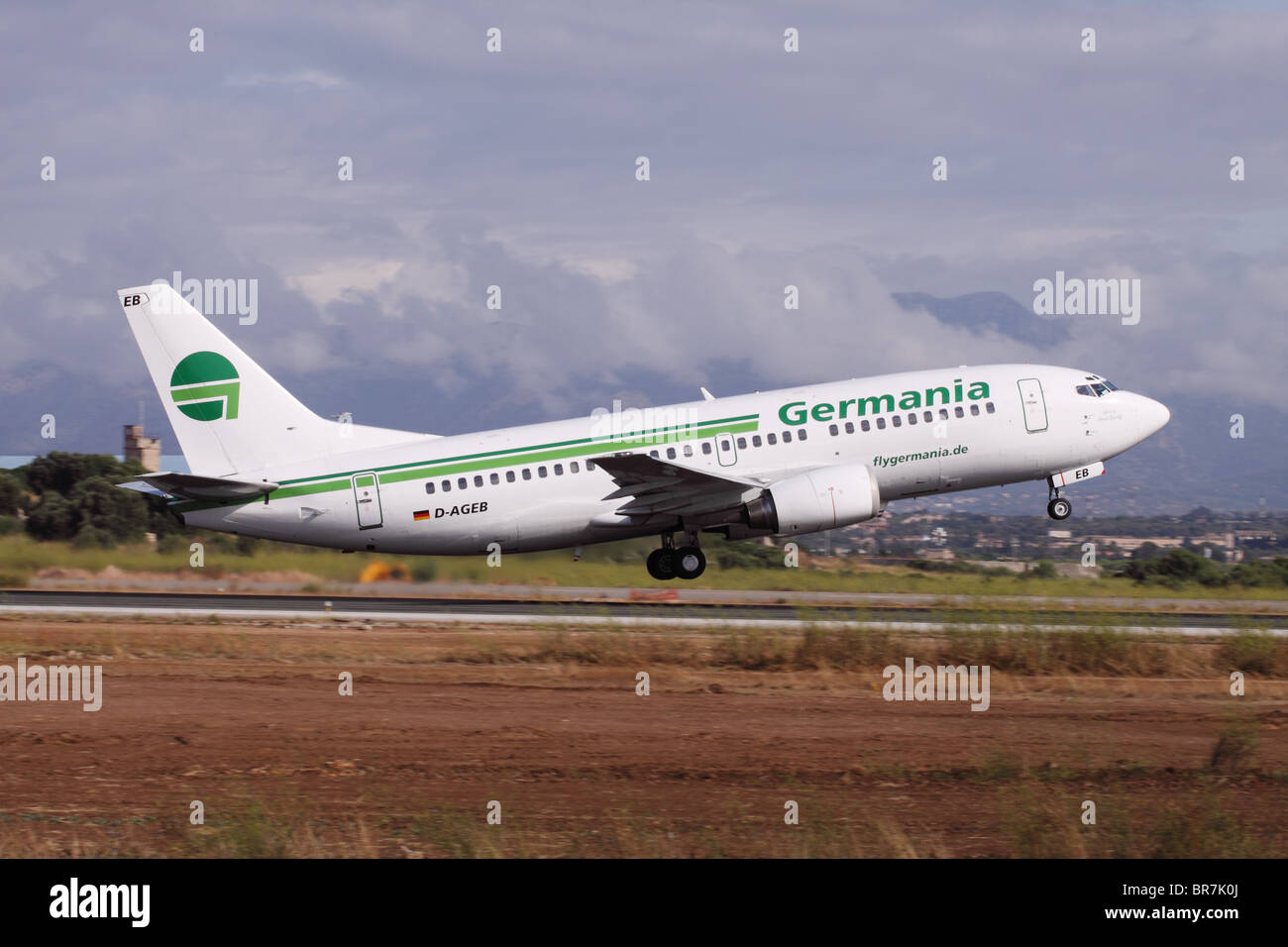 Germania Boeing 737 jet aircraft airline airliner taking off at Palma airport Mallorca Spain Stock Photo