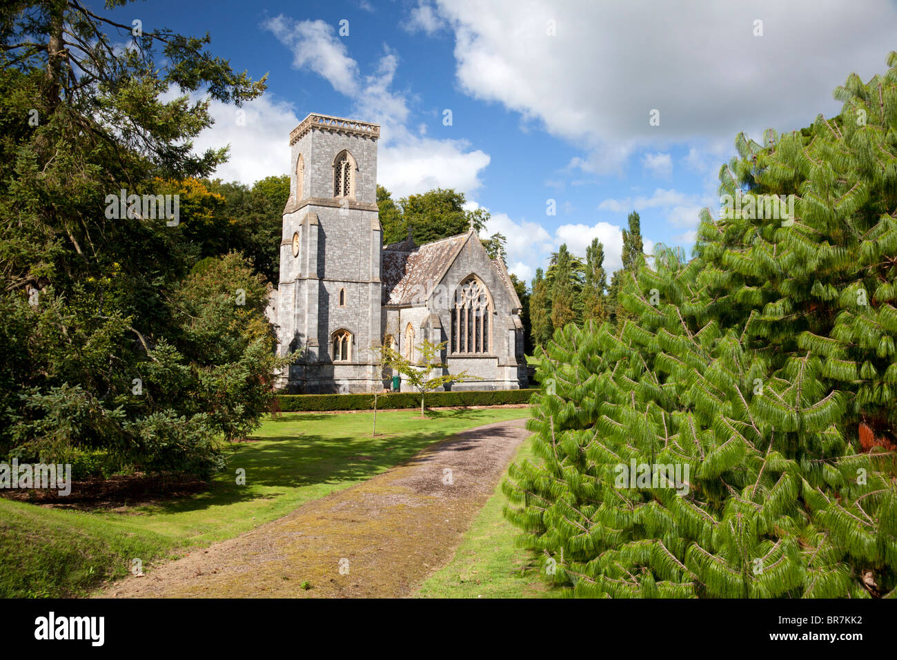 St Mary's Church in the grounds of Bicton Park botanical gardens, East Budleigh, Devon Stock Photo