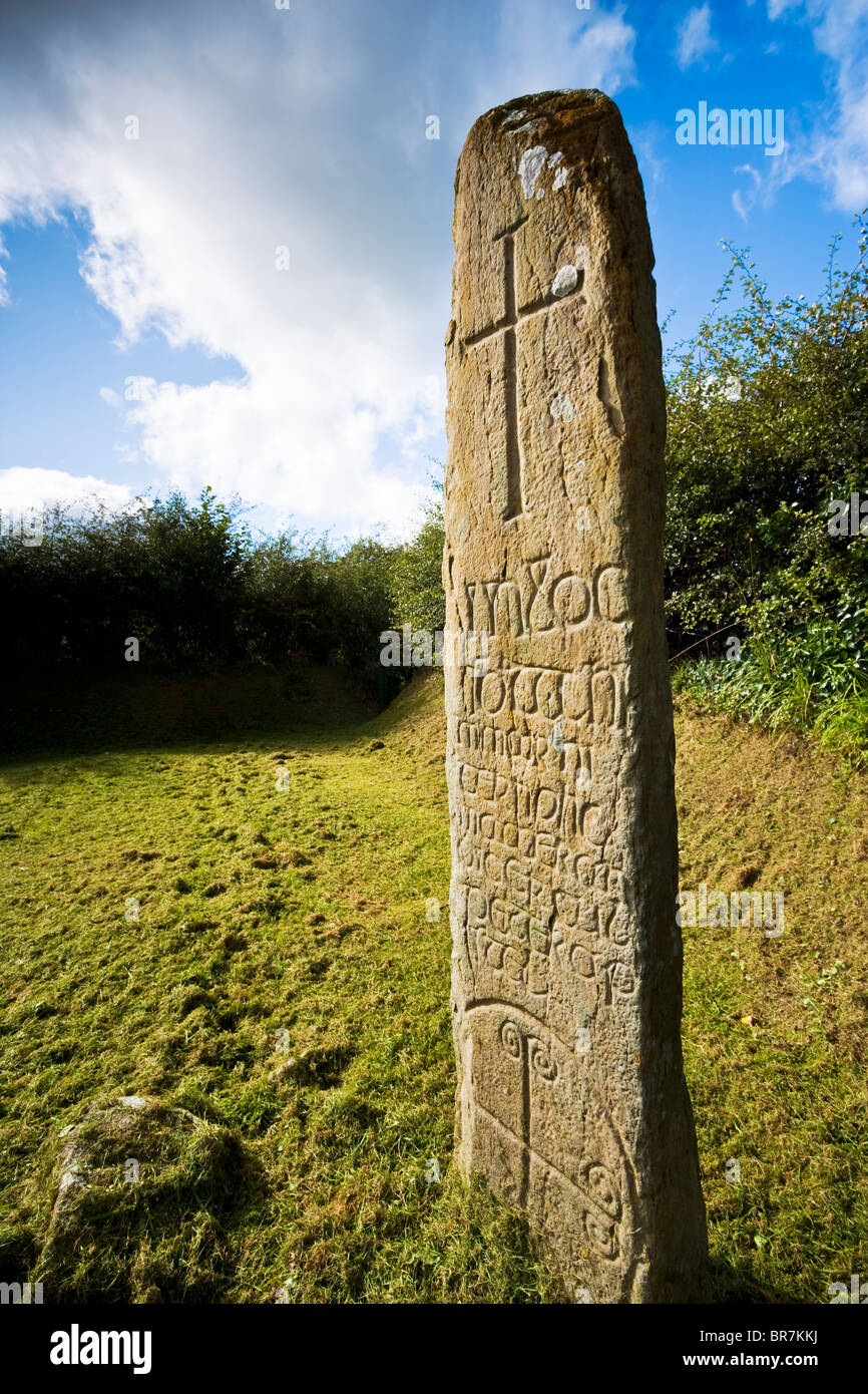 Kilnasaggart Pillar Stone, one of the oldest datable carved stones in Ireland, County Armagh, Northern Ireland Stock Photo