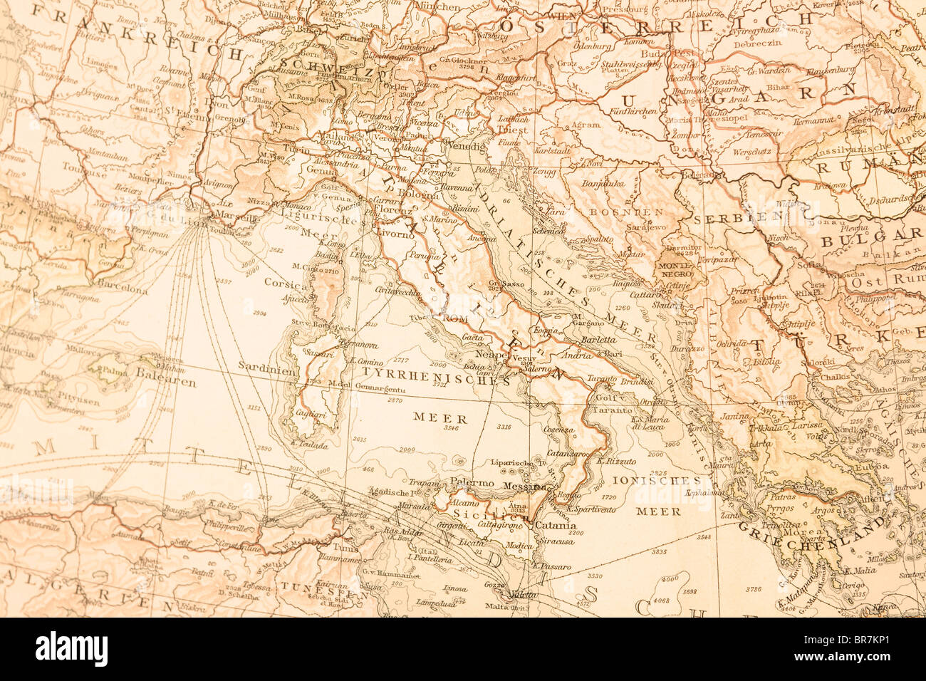 Old map of Italy,1895. Stock Photo