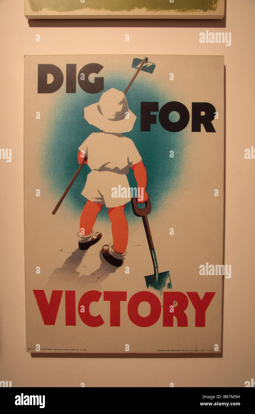 A 'Dig For Victory' poster from World War Two on display at the Imperial War Museum, London, UK. Stock Photo