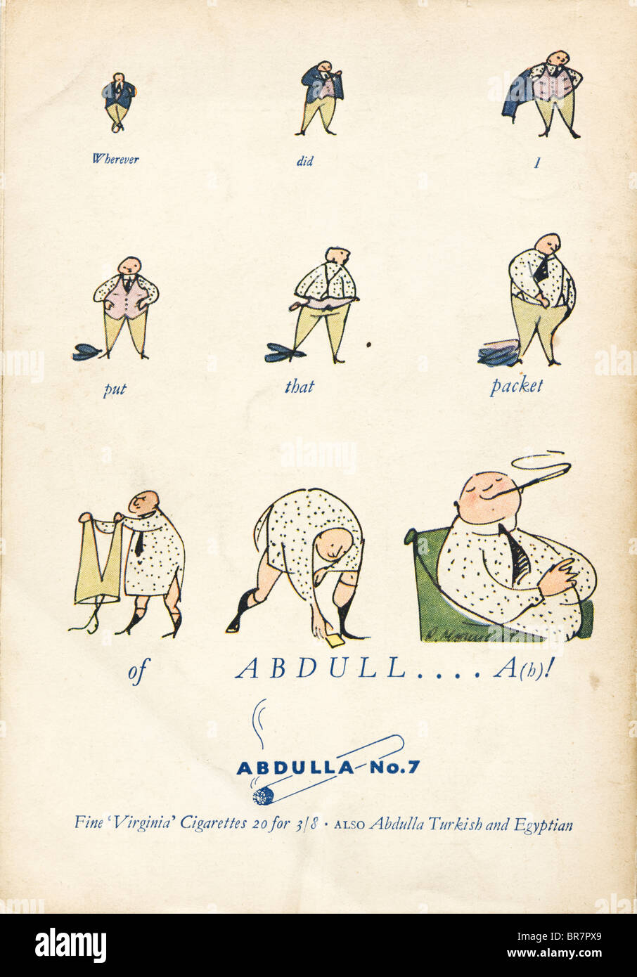 Colour advert for Abdulla No.7 cigarettes on back cover of Lilliput magazine dated November 1947 Stock Photo