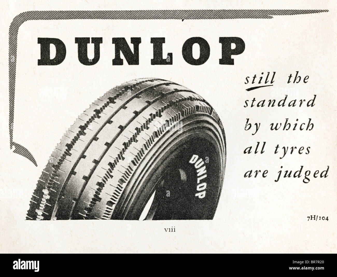 Black and white advert for Dunlop tyres inside Lilliput magazine dated November 1947 Stock Photo