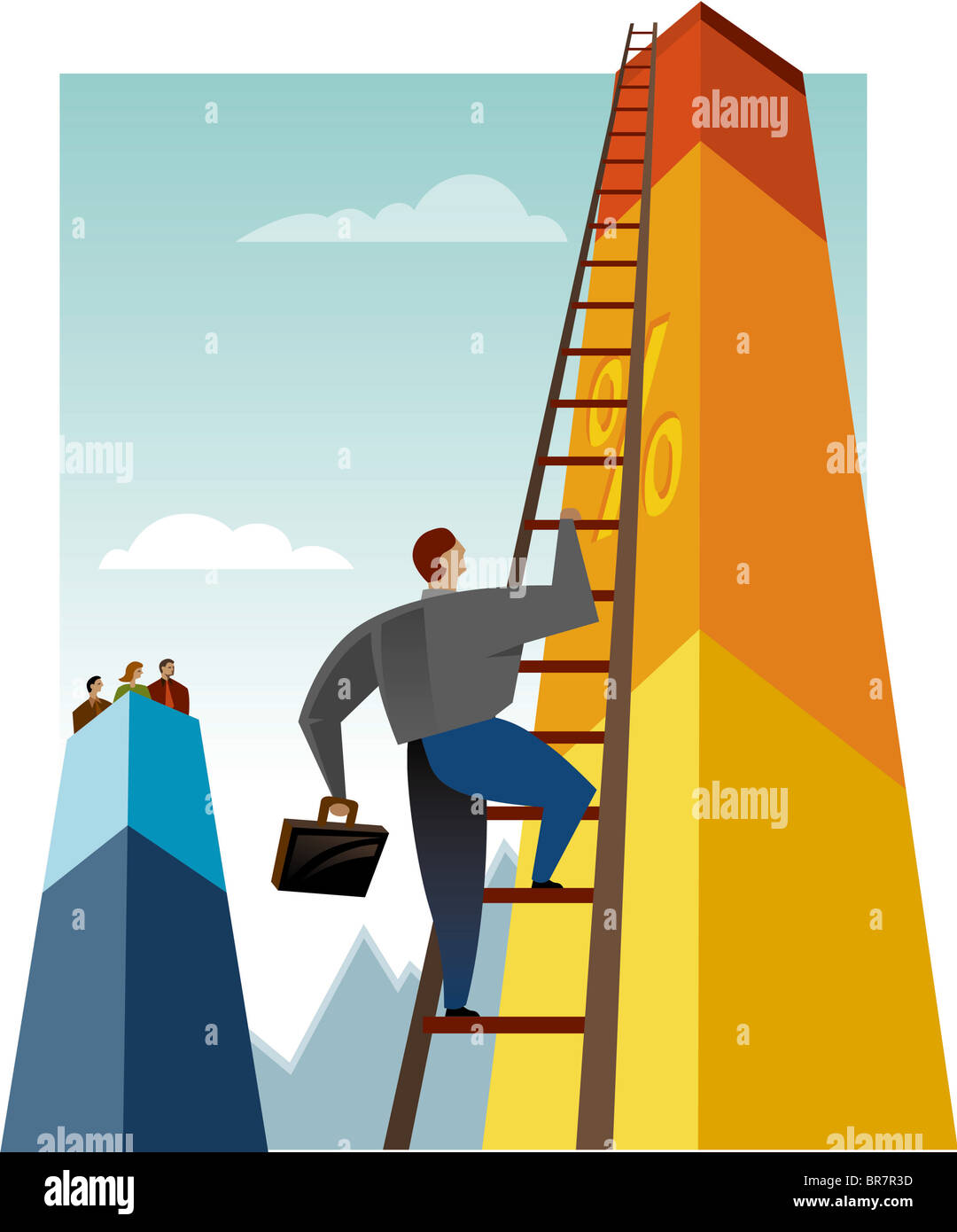 A man climbing a chart using a ladder Stock Photo