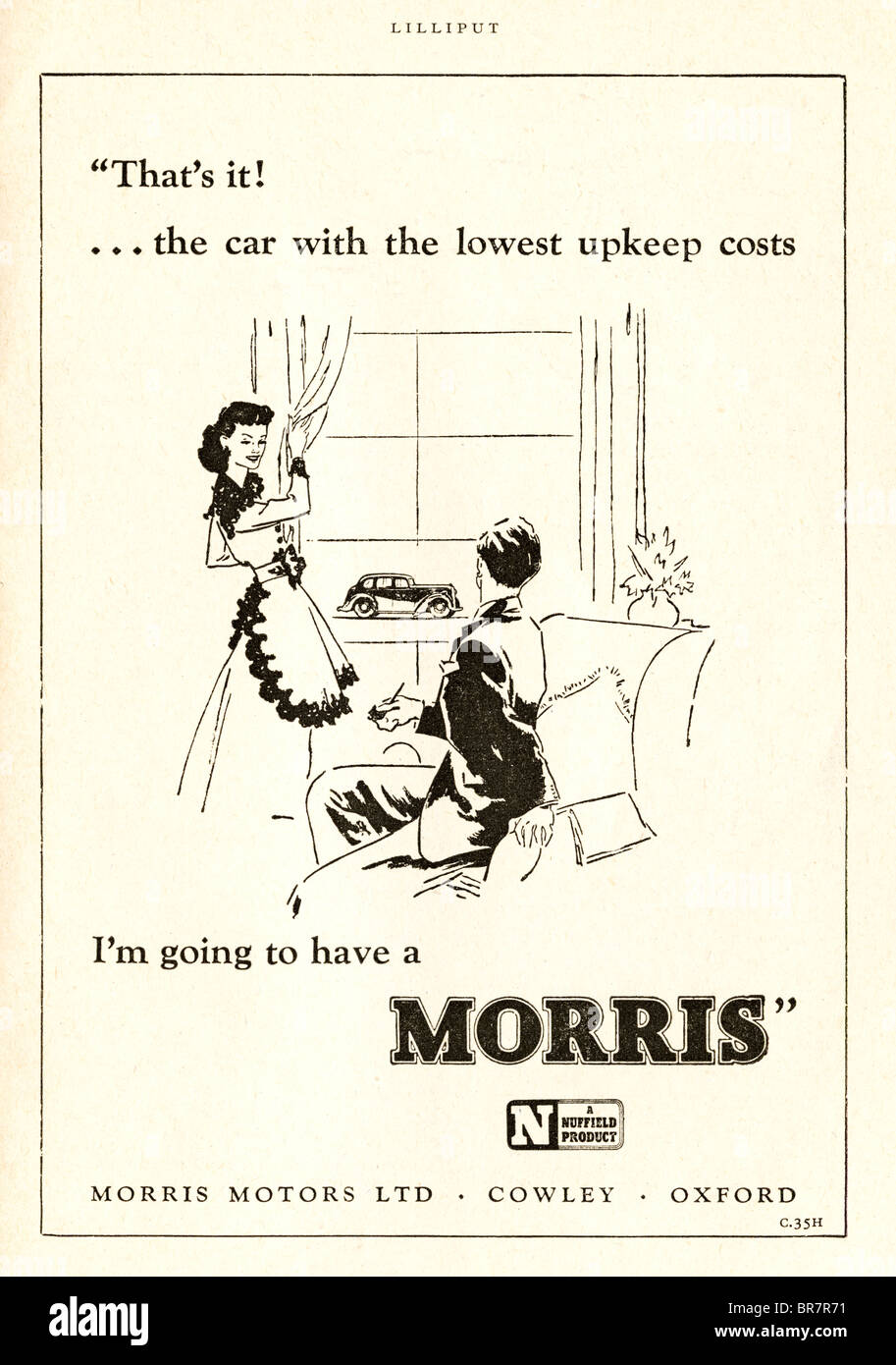 Black and white advert for Morris Motors cars inside Lilliput magazine dated November 1947 Stock Photo