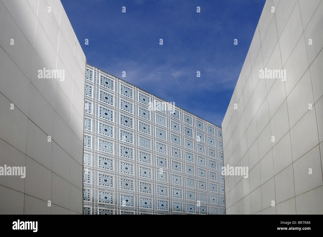 The facade of the building hosting the 'Institut du Monde Arabe' (IMA), the top Arab cultural centre in Paris, France. Stock Photo