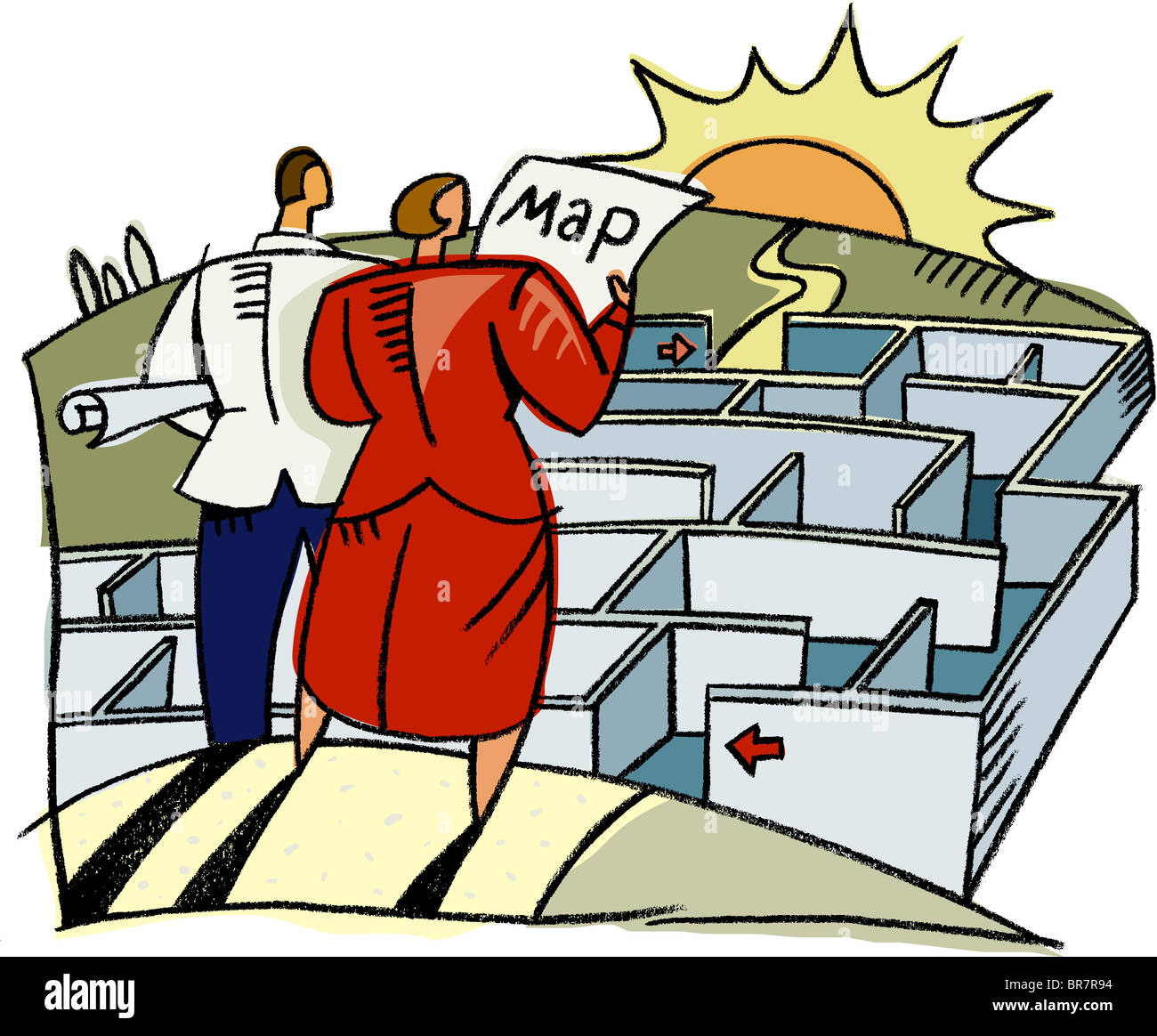 Cartoon Illustration Man Searching Map High Resolution Stock