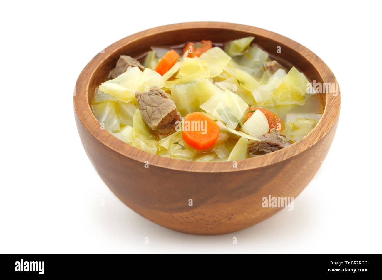 Cabbage Soup (Cabbage, Beef, Carrots, Potatoes, Tomatoes, Parsley) Stock Photo