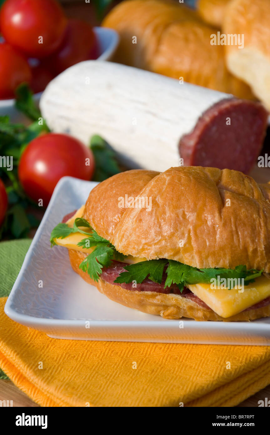 Croissant with Salami and Cheese Stock Photo Alamy