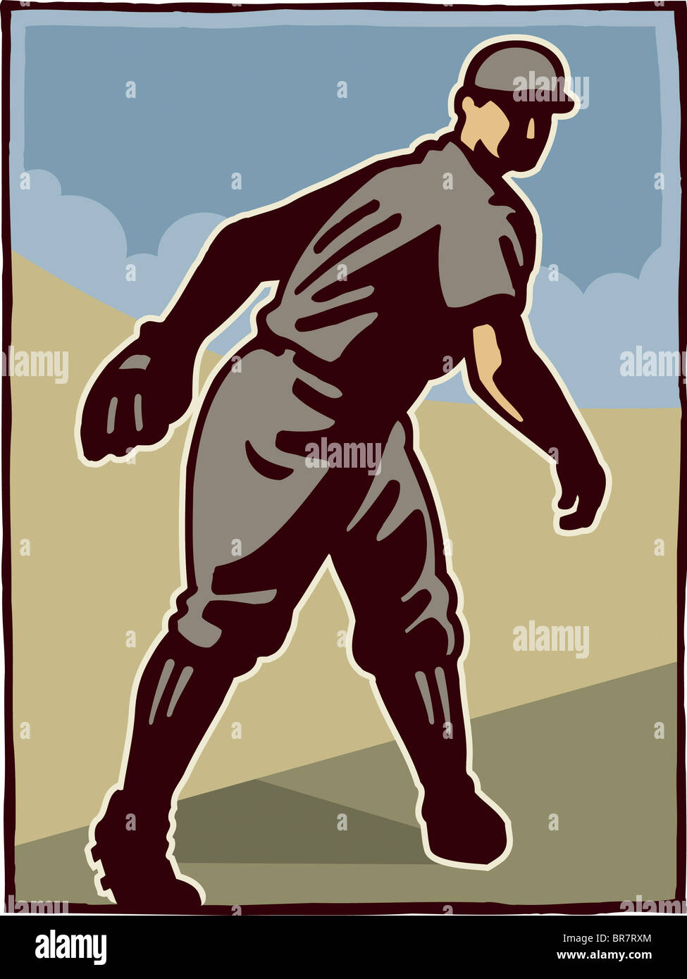 Baseball player - pitcher. Pen drawing, isolated vector outline