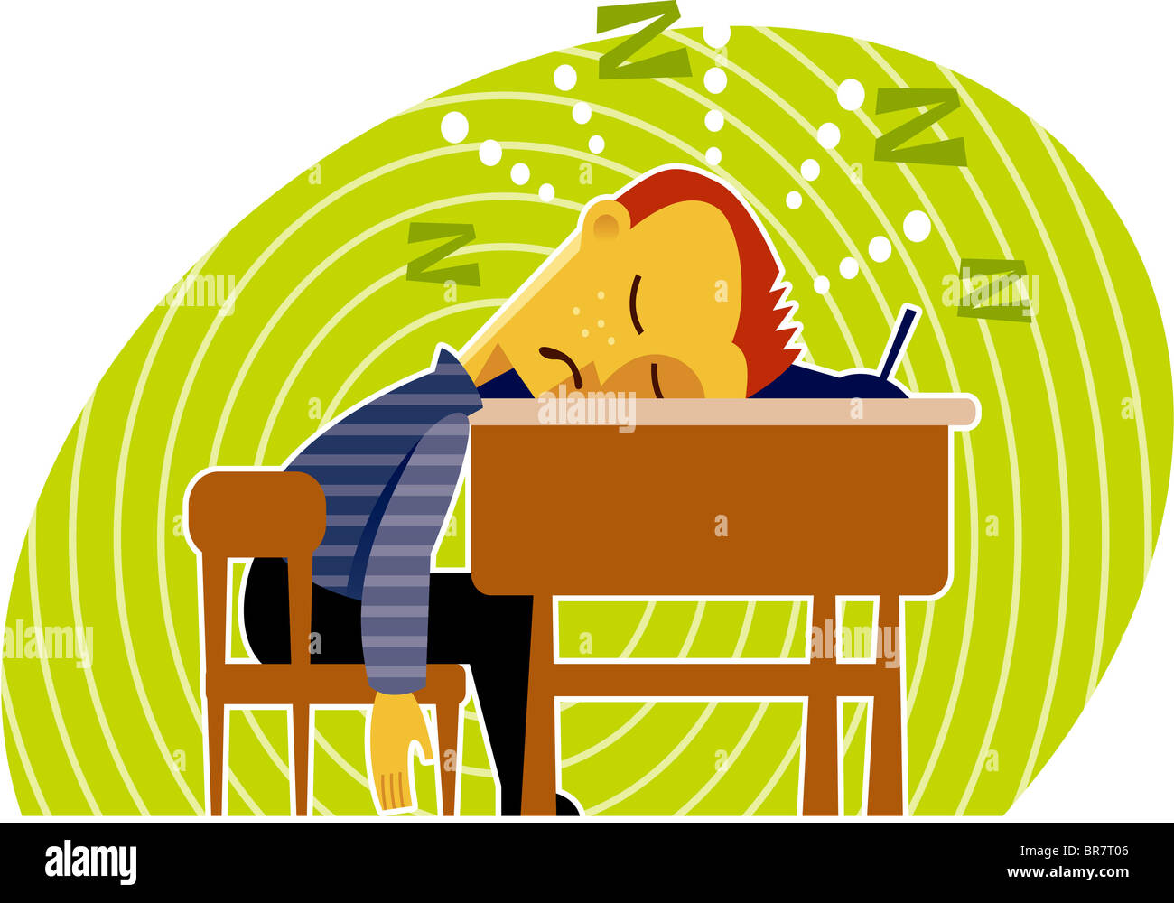 A boy sleeping at his desk Stock Photo