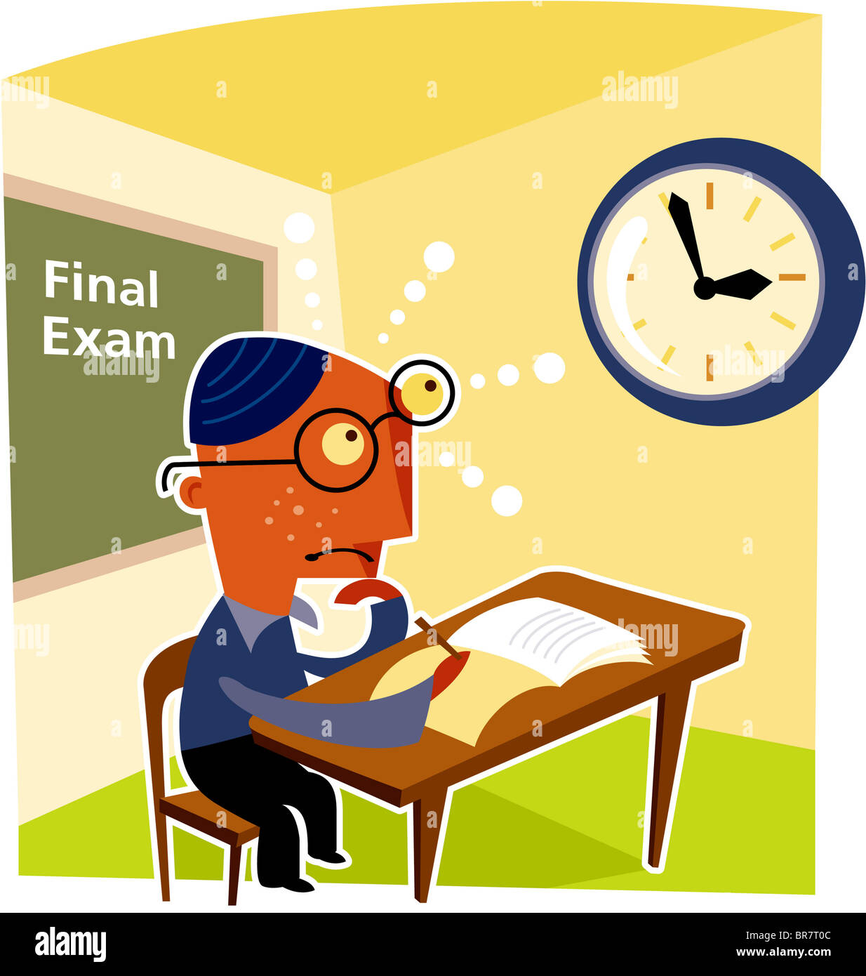 A bespectacled boy taking a final exam Stock Photo