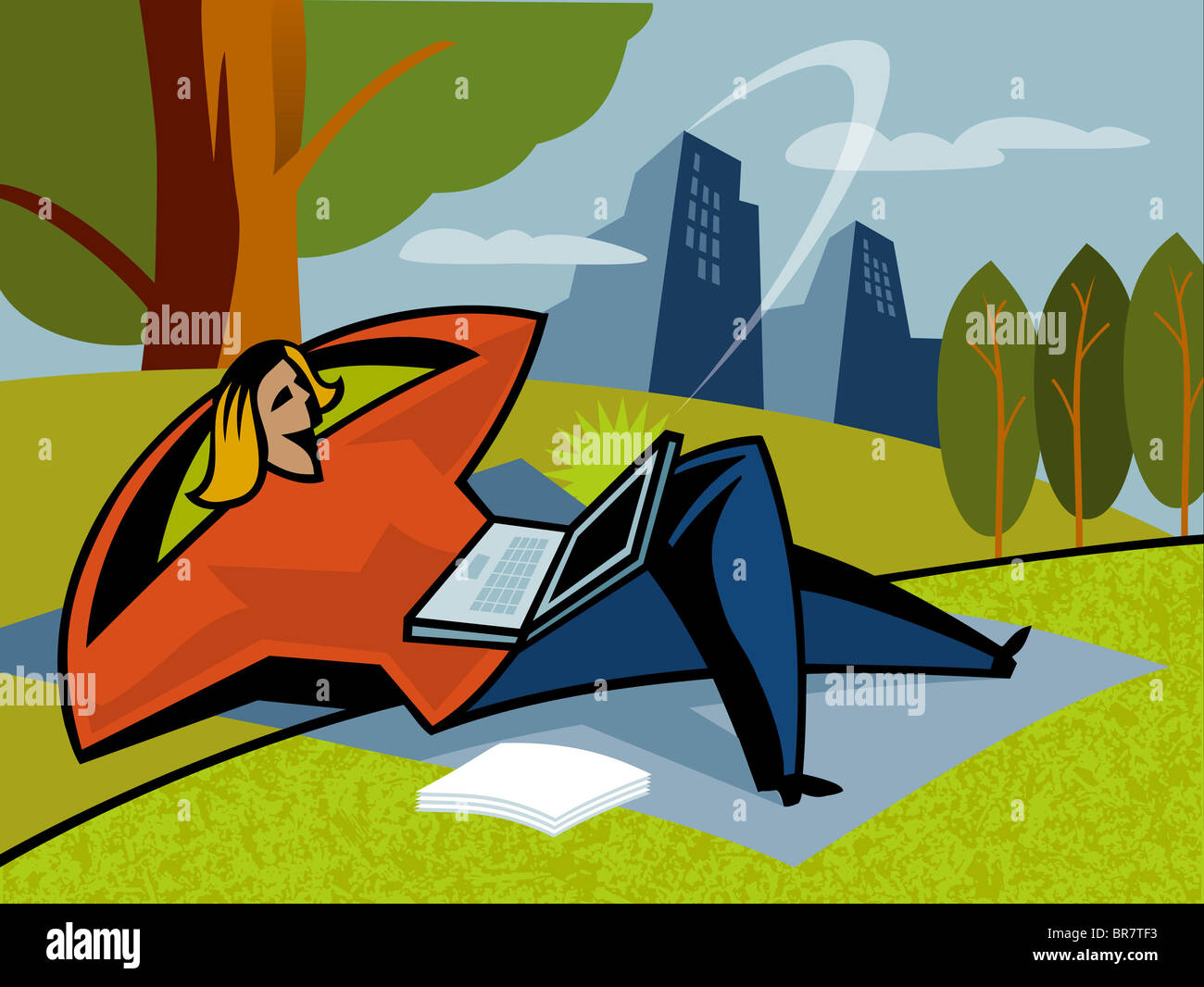 A woman using a laptop in the park Stock Photo - Alamy