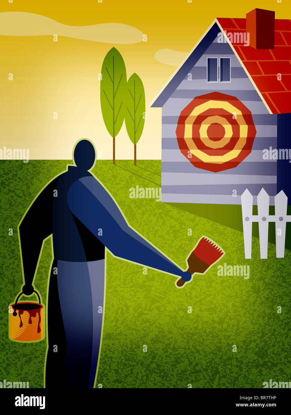 A man painting a target on a house Stock Photo Alamy