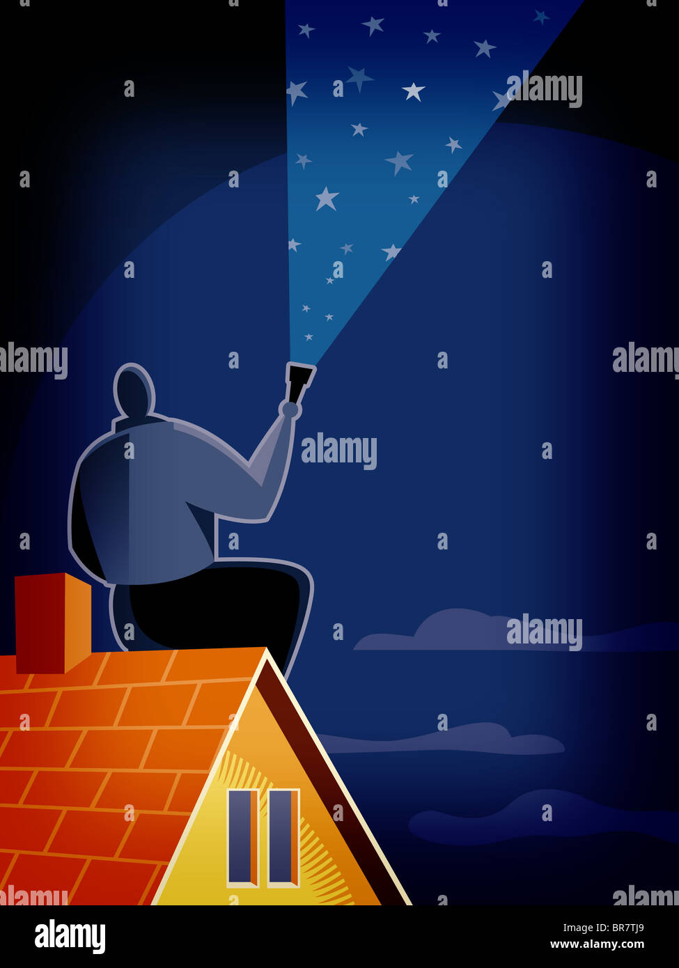 A man looking at the starry sky Stock Photo