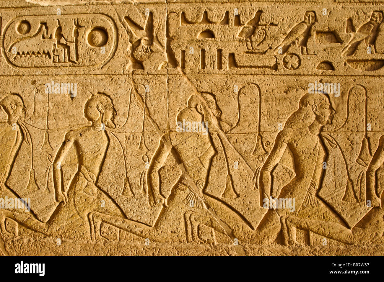 Reliefs and hieroglyphics, Abu Simbel, Egypt Stock Photo