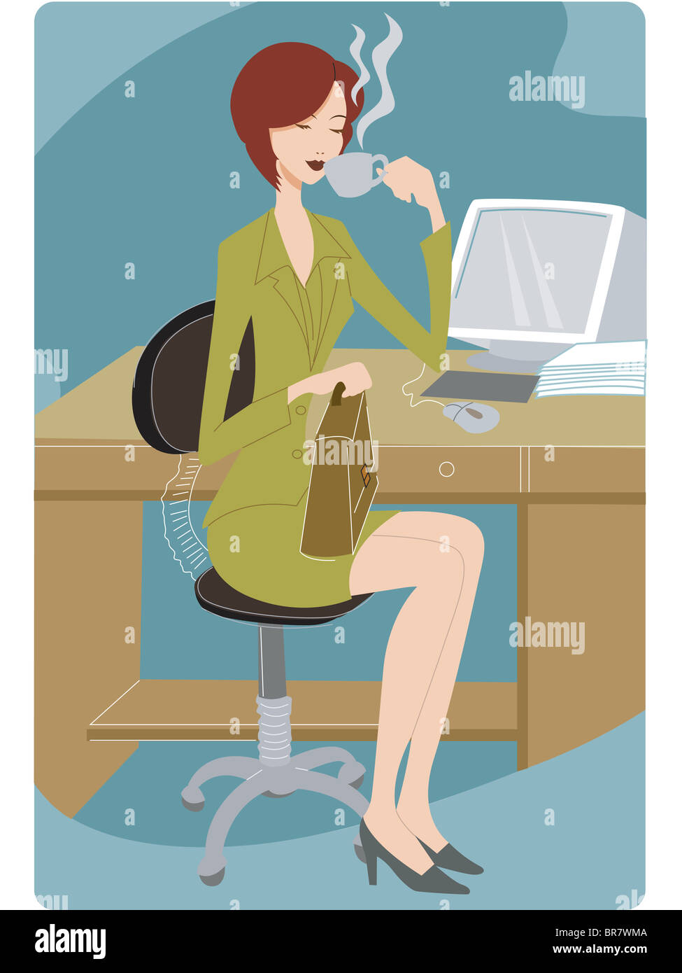 Businesswoman taking a coffee break at her desk Stock Photo - Alamy