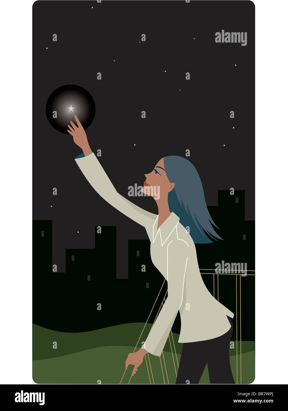 Businesswoman reaching for a star Stock Photo