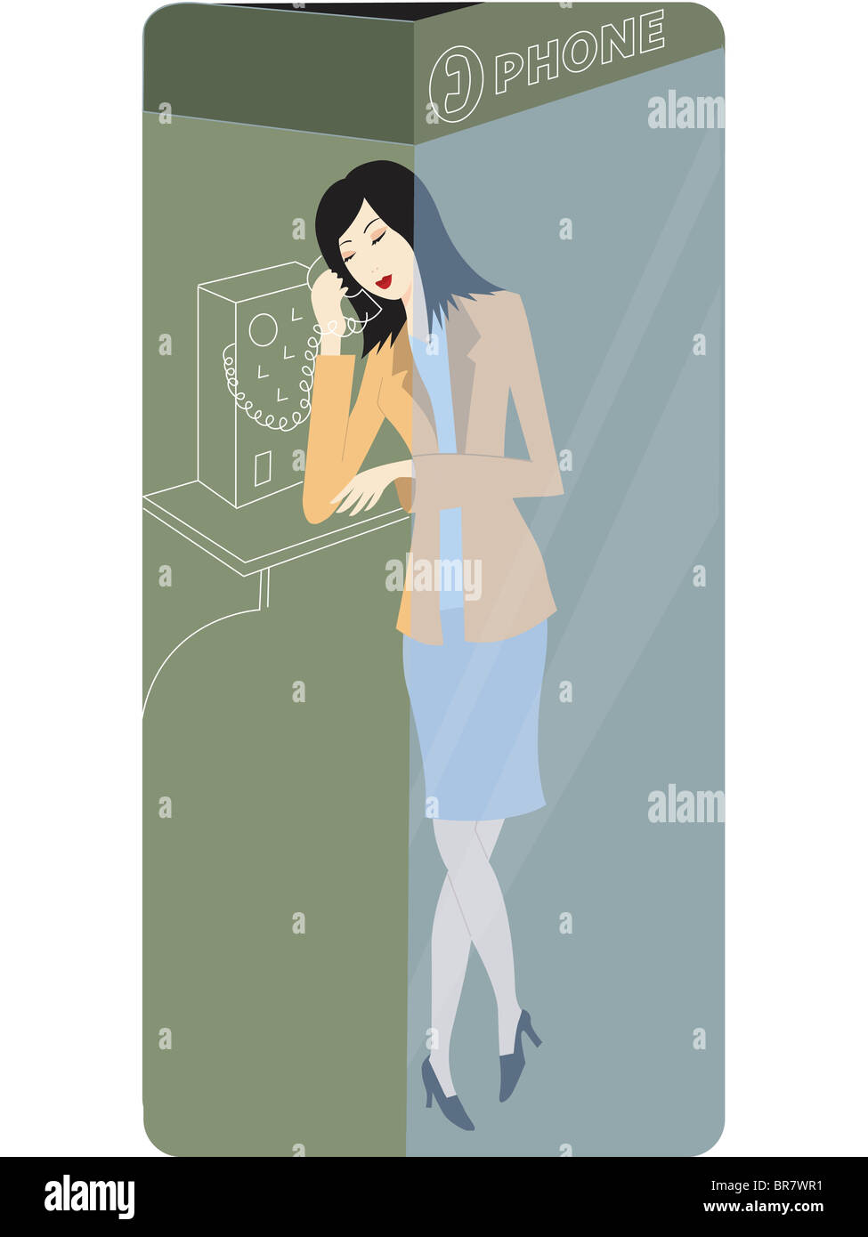 Businesswoman using a payphone Stock Photo - Alamy