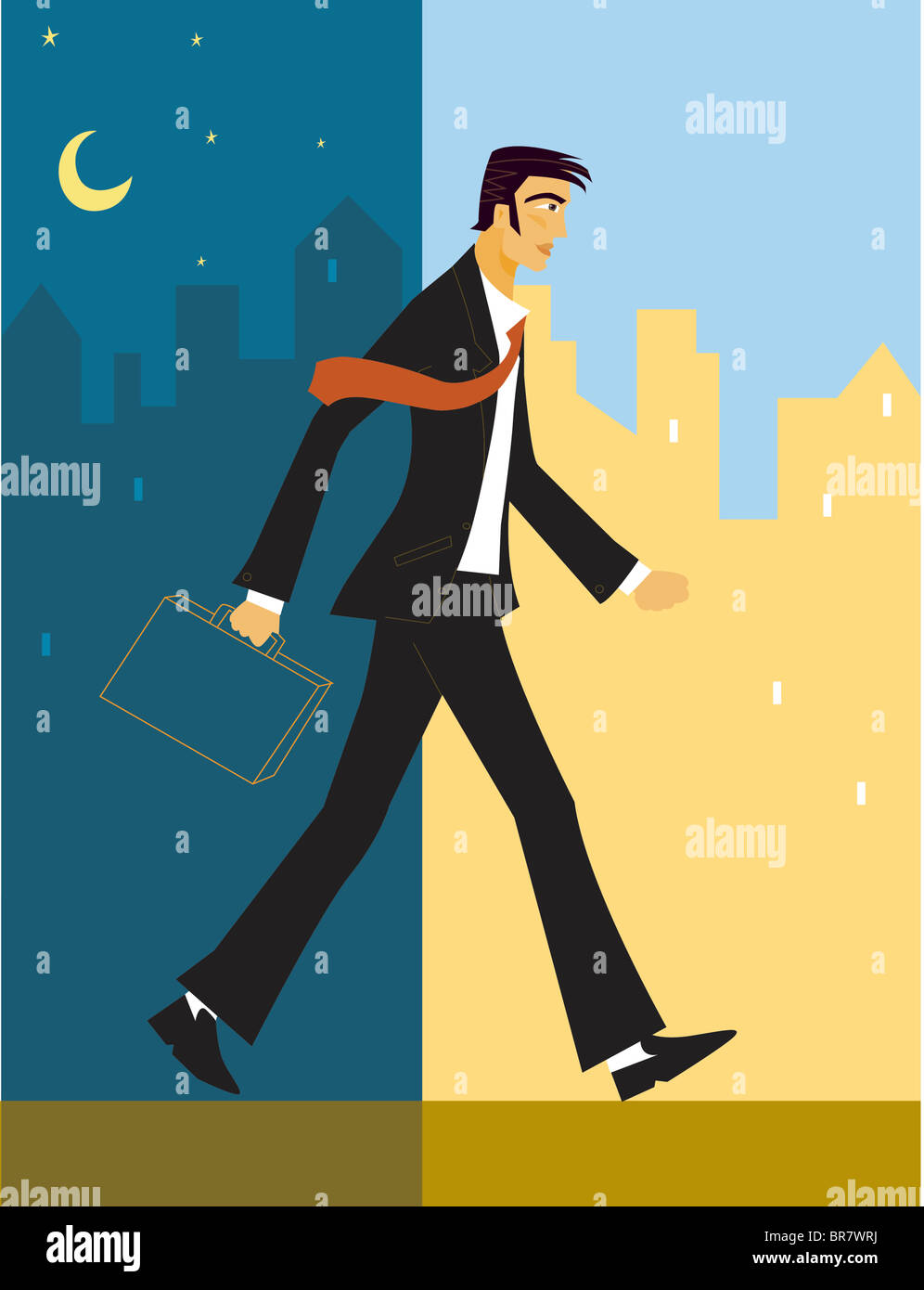 Businessman walking from night into day Stock Photo