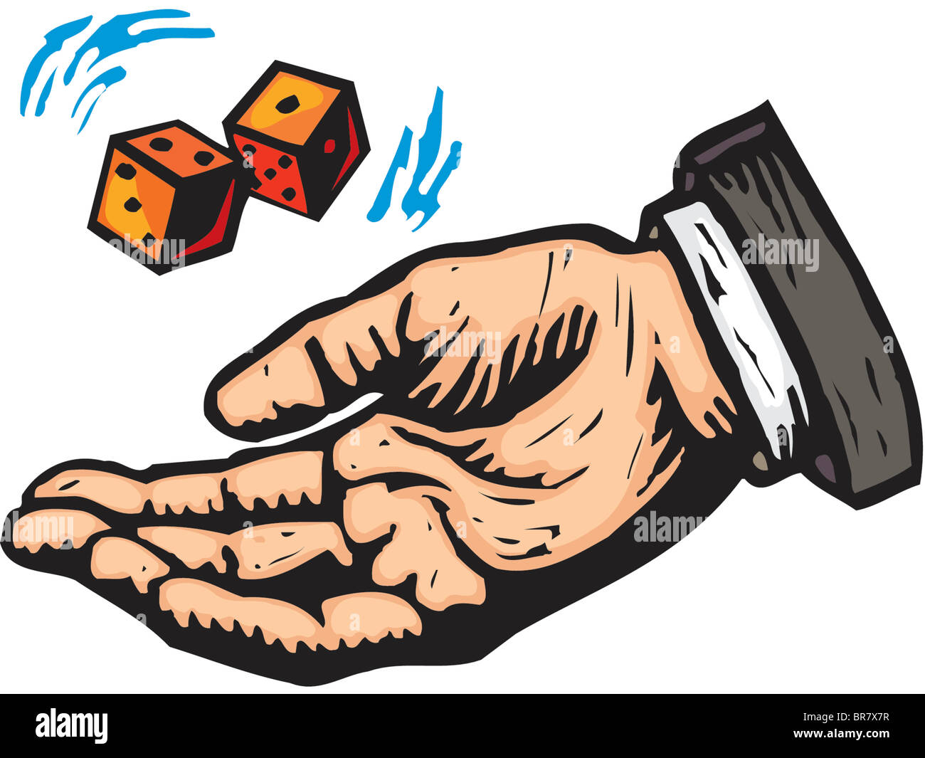 A hand tossing a pair of dice Stock Photo