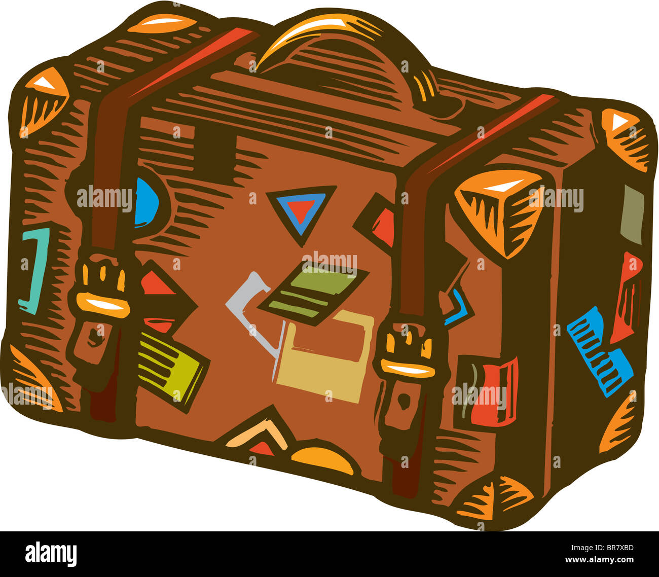 A picture of a suitcase covered in luggage labels Stock Photo