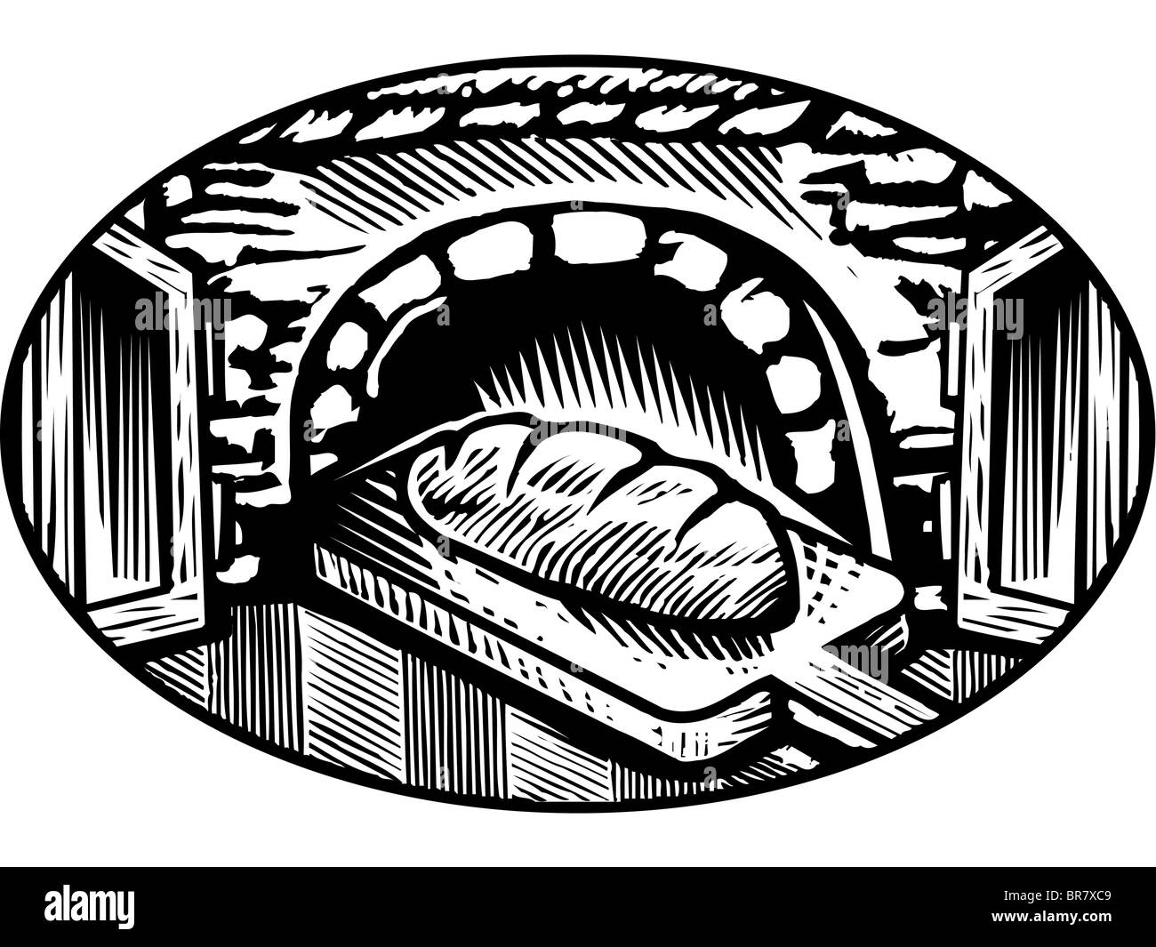 Cartoon drawing of an oven baked bread in black and white Stock Photo