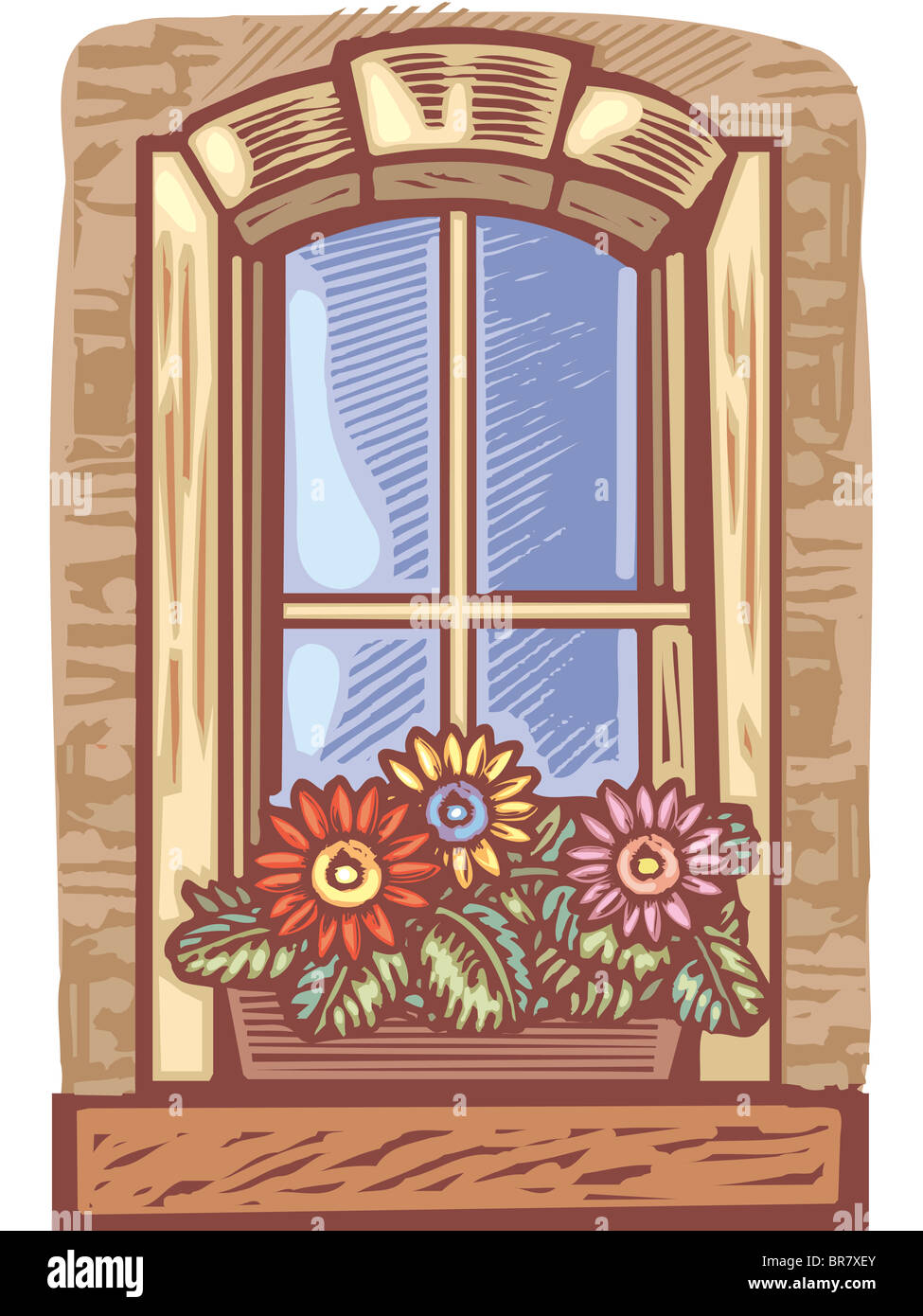 Window Box Flower Drawing Window with window box of flowers Stock Photo - Alamy