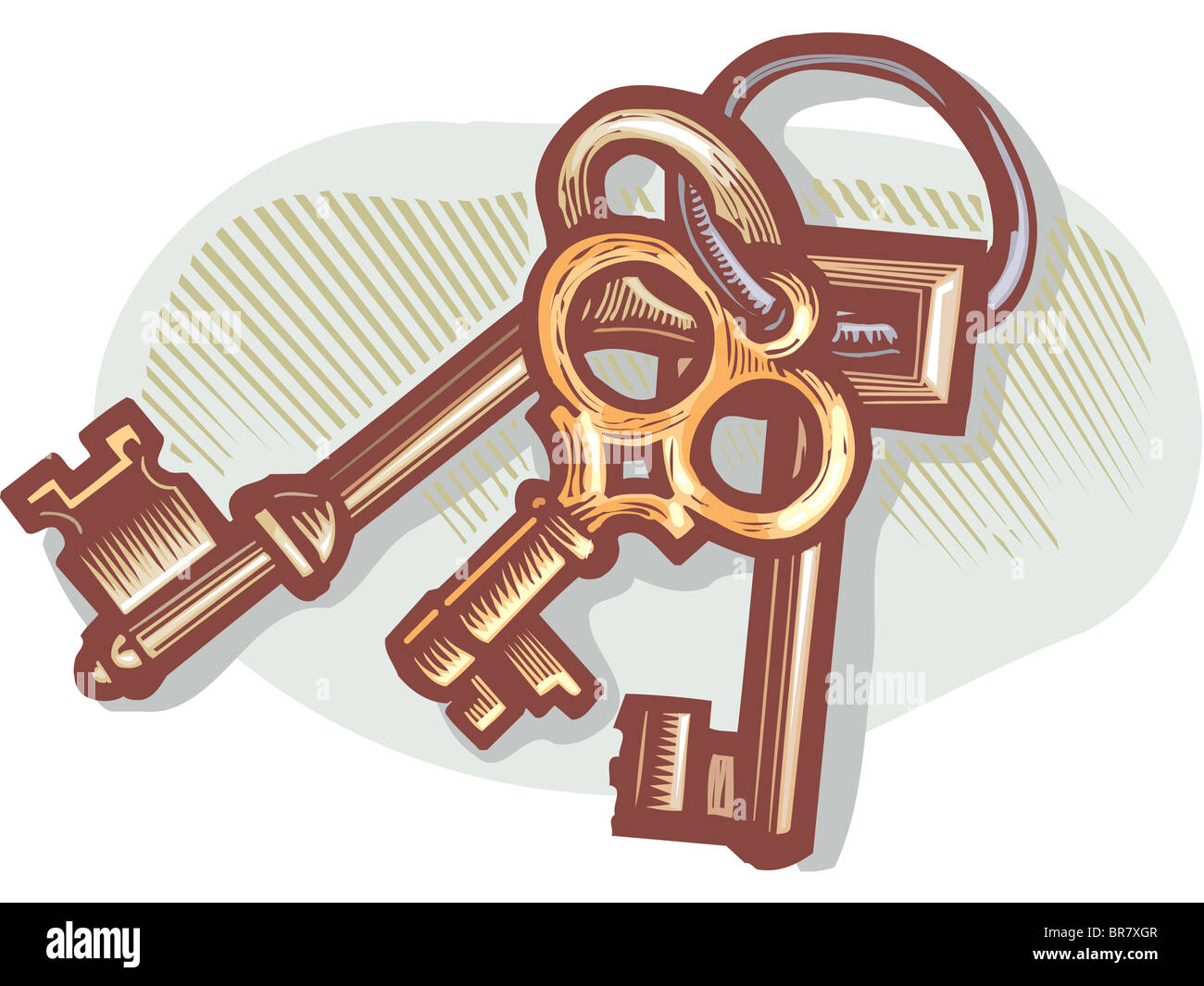 A drawing of a set of skeleton keys Stock Photo